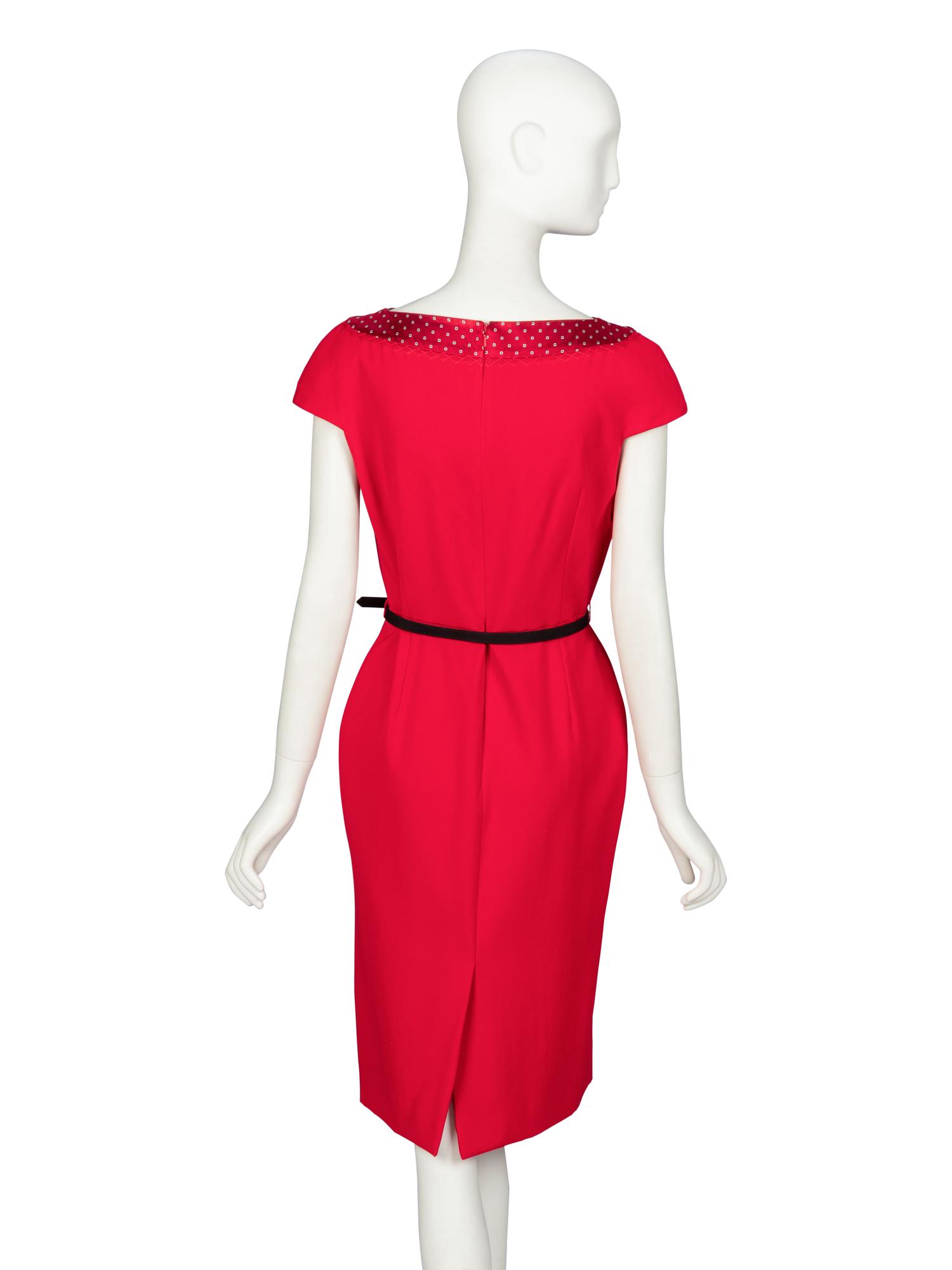 Christian Dior by John Galliano , Red Belted Cocktail Dress
