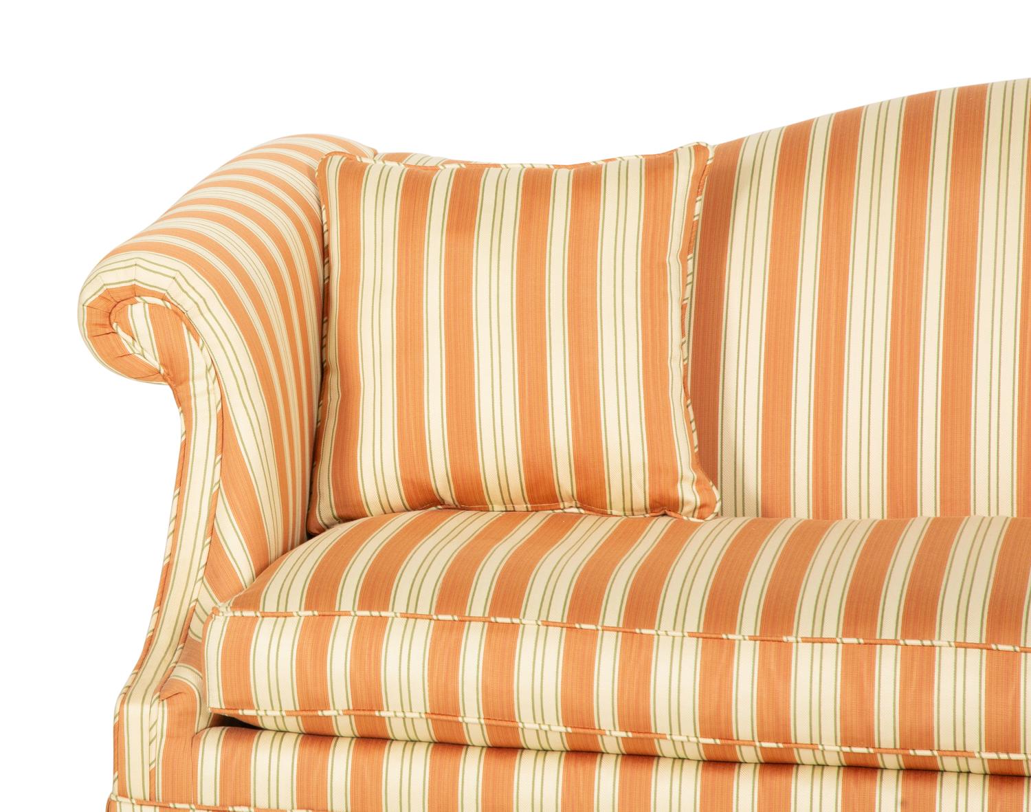 A Modern Camelback Sofa with Stripe Upholstery