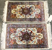 Two Wool Prayer Rugs Dimensions of largest 2 feet 4 1/2 inches x 1 foot 5 inches.