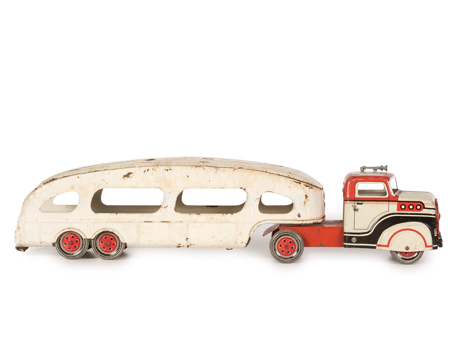 Five Pressed Metal Toy Trucks