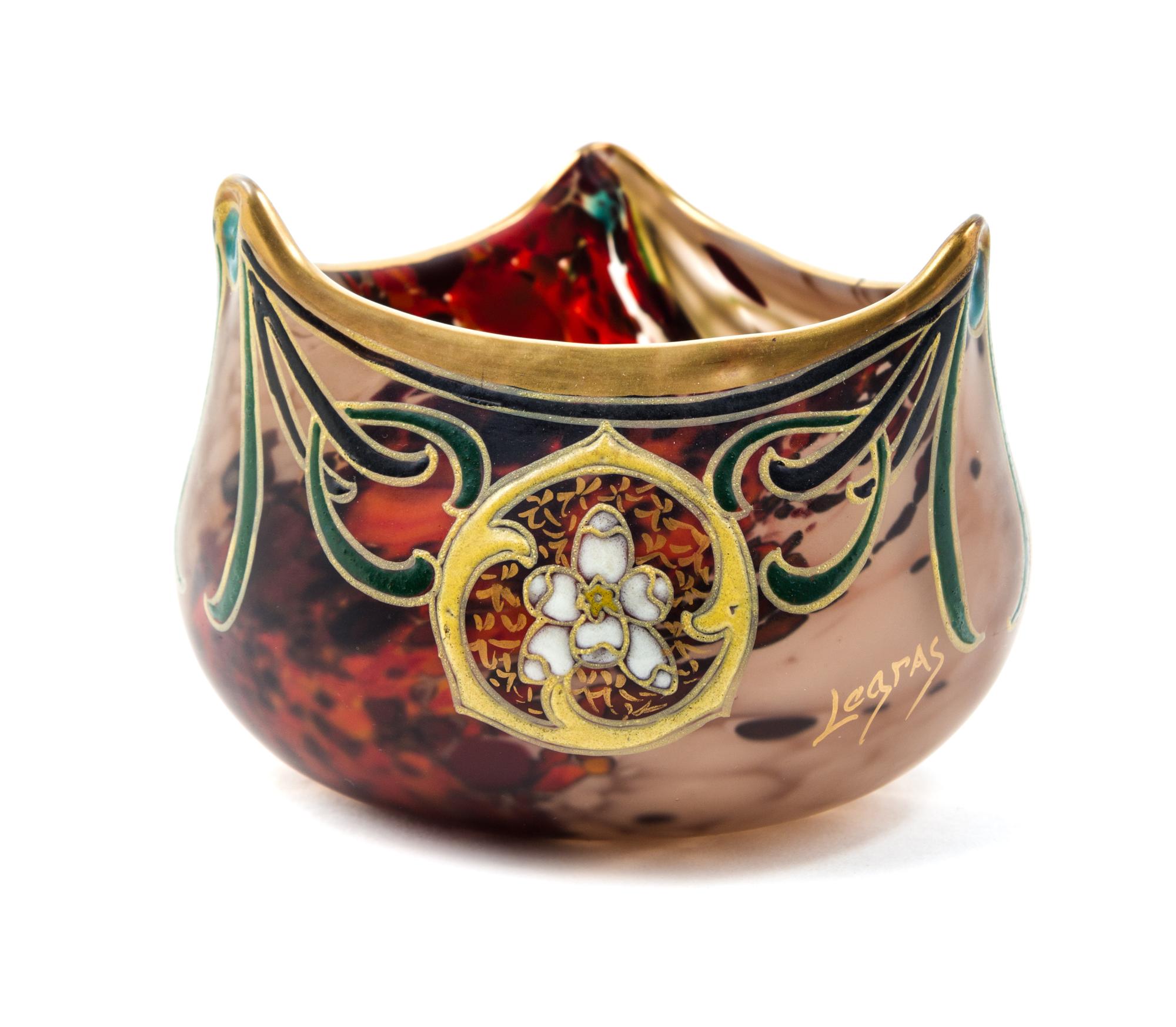 A Legras Enameled Glass Bowl Diameter 4 3/4 inches.