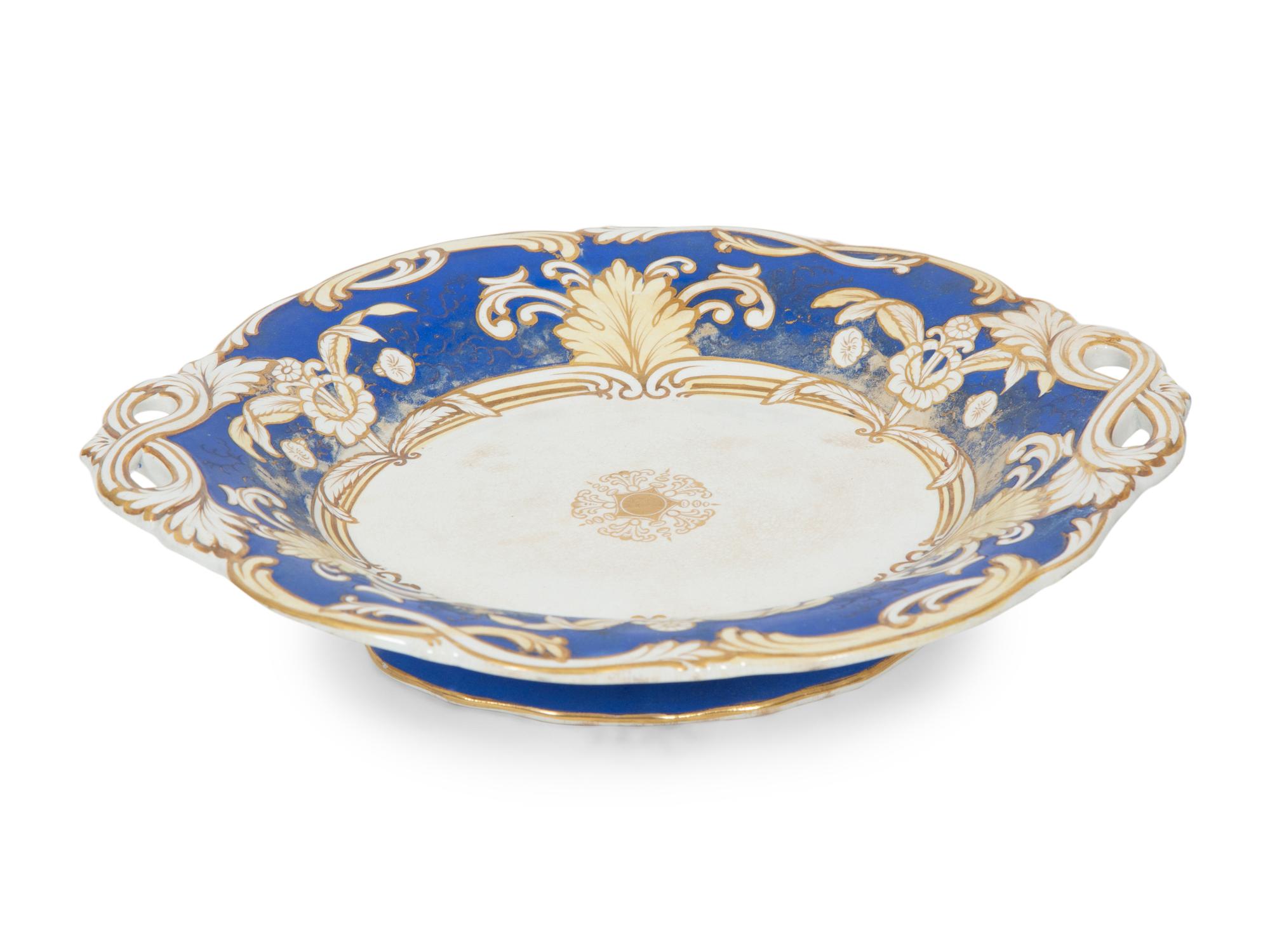 An English Blue-Rimmed Porcelain Dessert Service