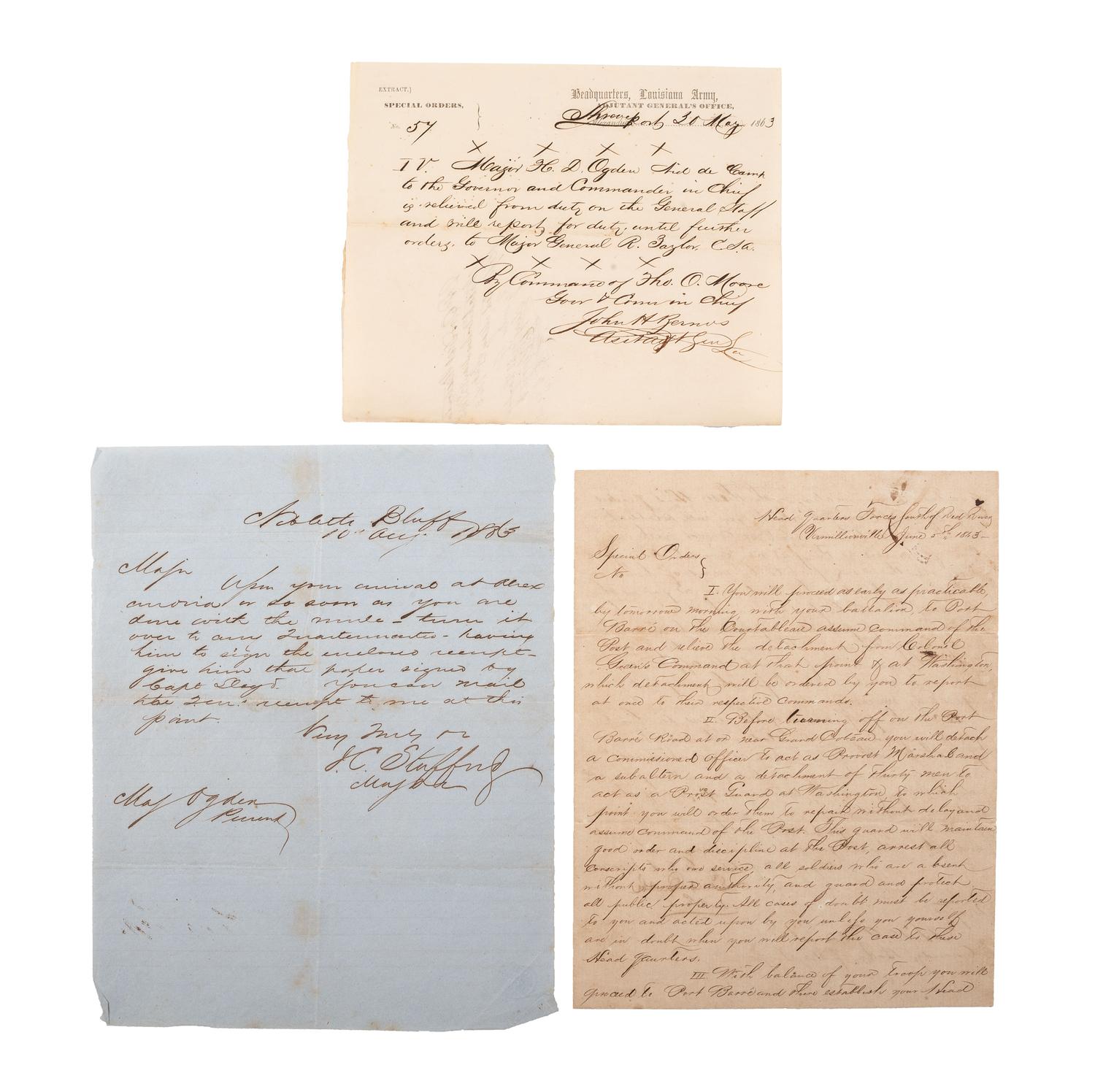 [CIVIL WAR]. Archive of Colonel Henry D. OGDEN, first officer of the Louisiana Native Guard, the first Black regiment in the Confederate Army.