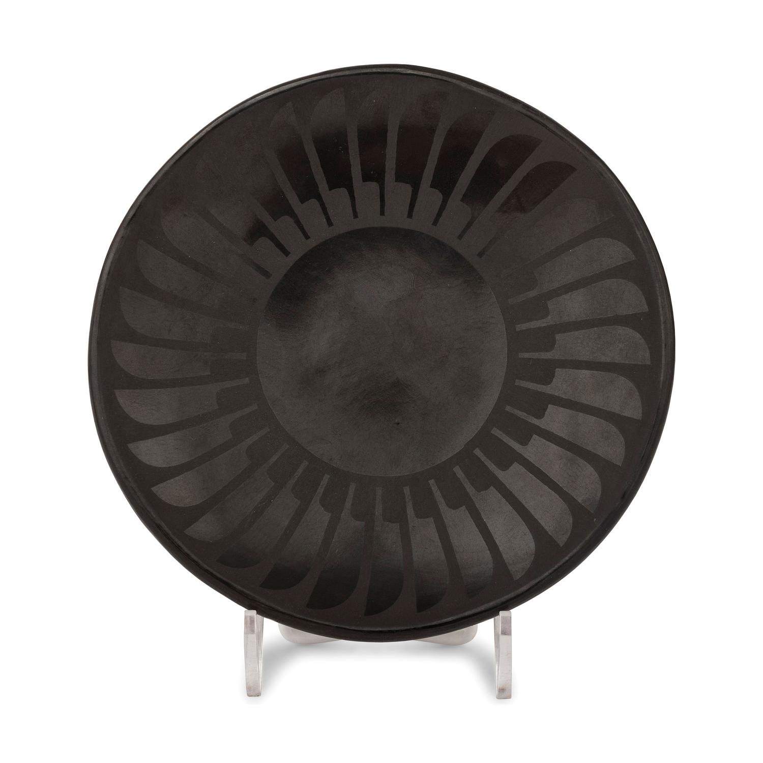 Blackware Pottery Plate, with Repeating Feather Design