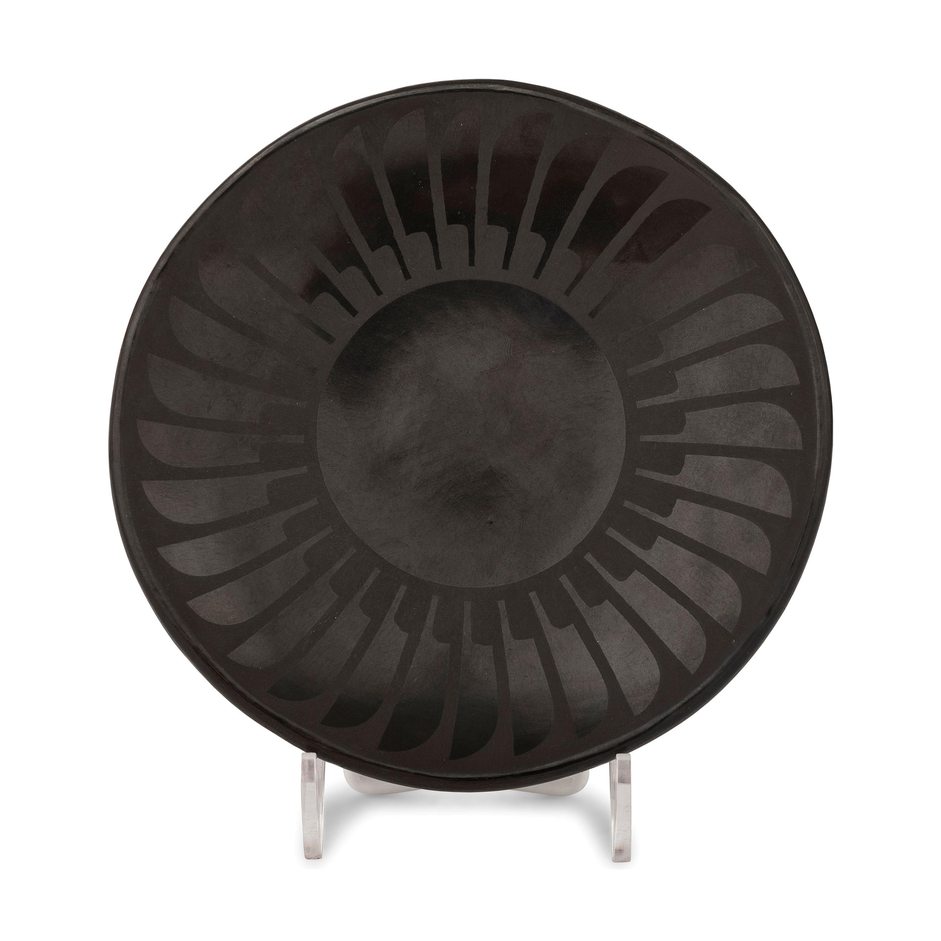 Blackware Pottery Plate, with Repeating Feather Design