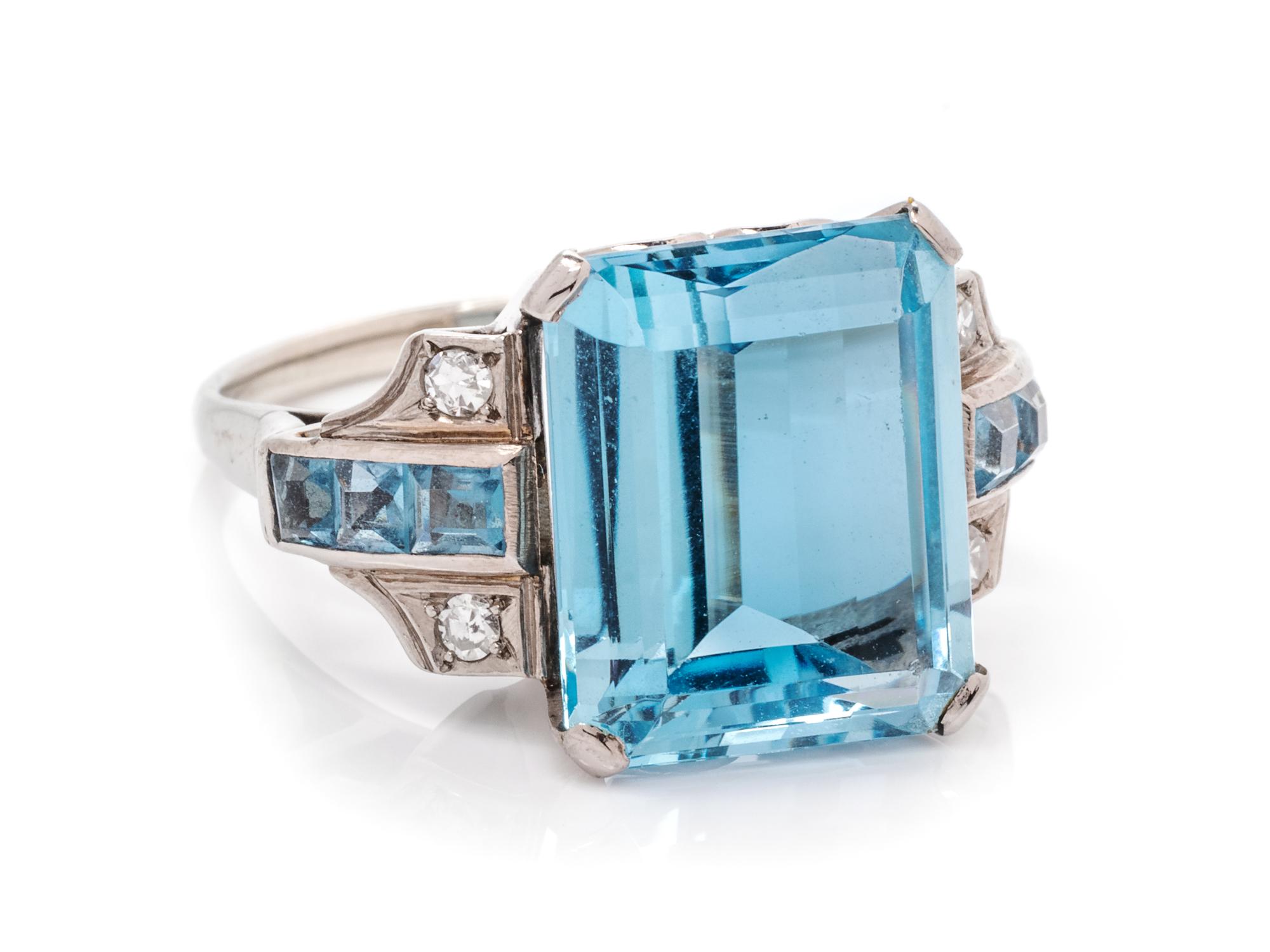 A Platinum, Aquamarine and Diamond Ring,