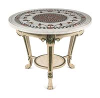 A Neoclassical Green and White-Painted Scagliola and Marble-Top Table