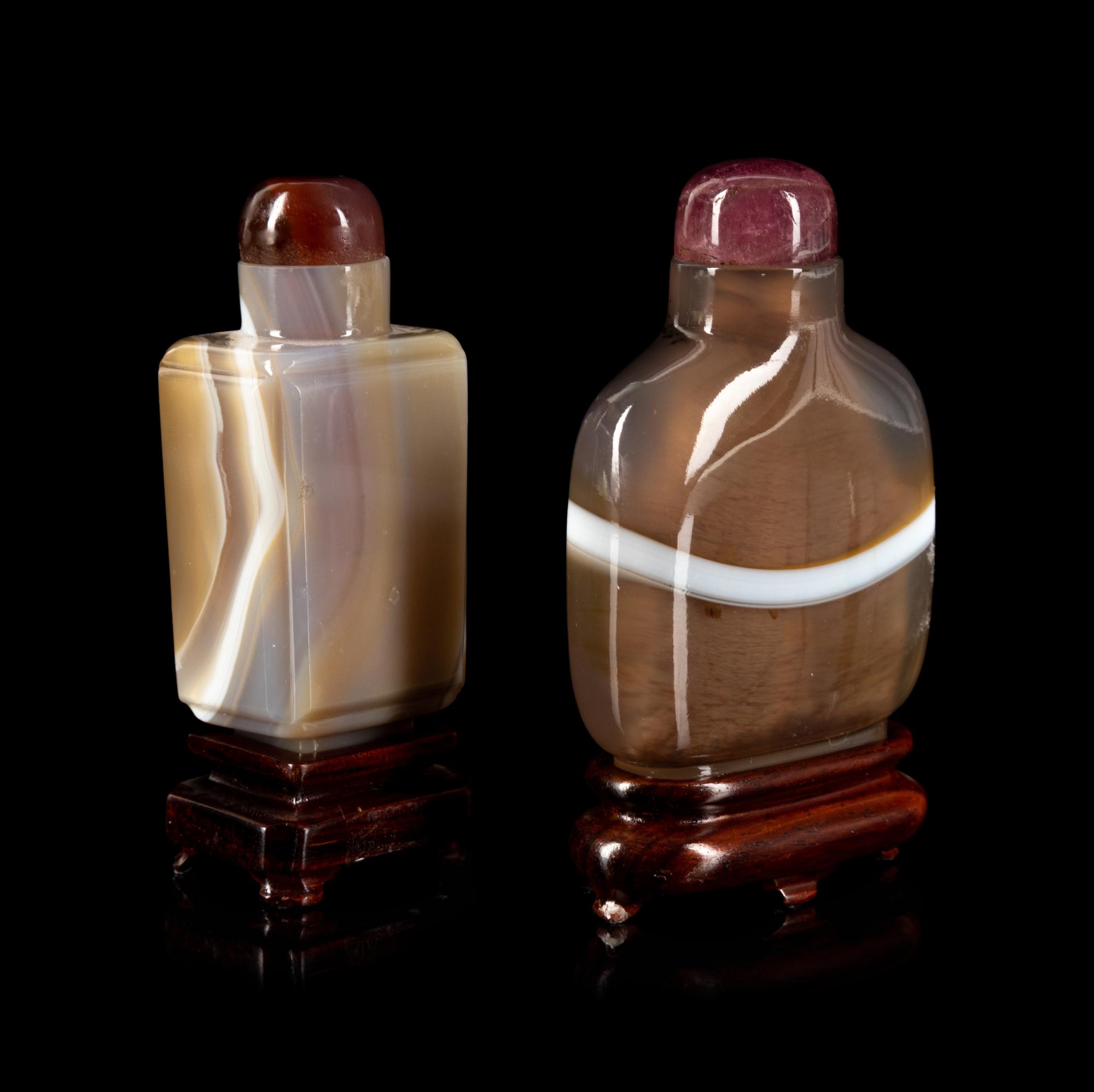 Two Chinese Banded Agate Snuff Bottles