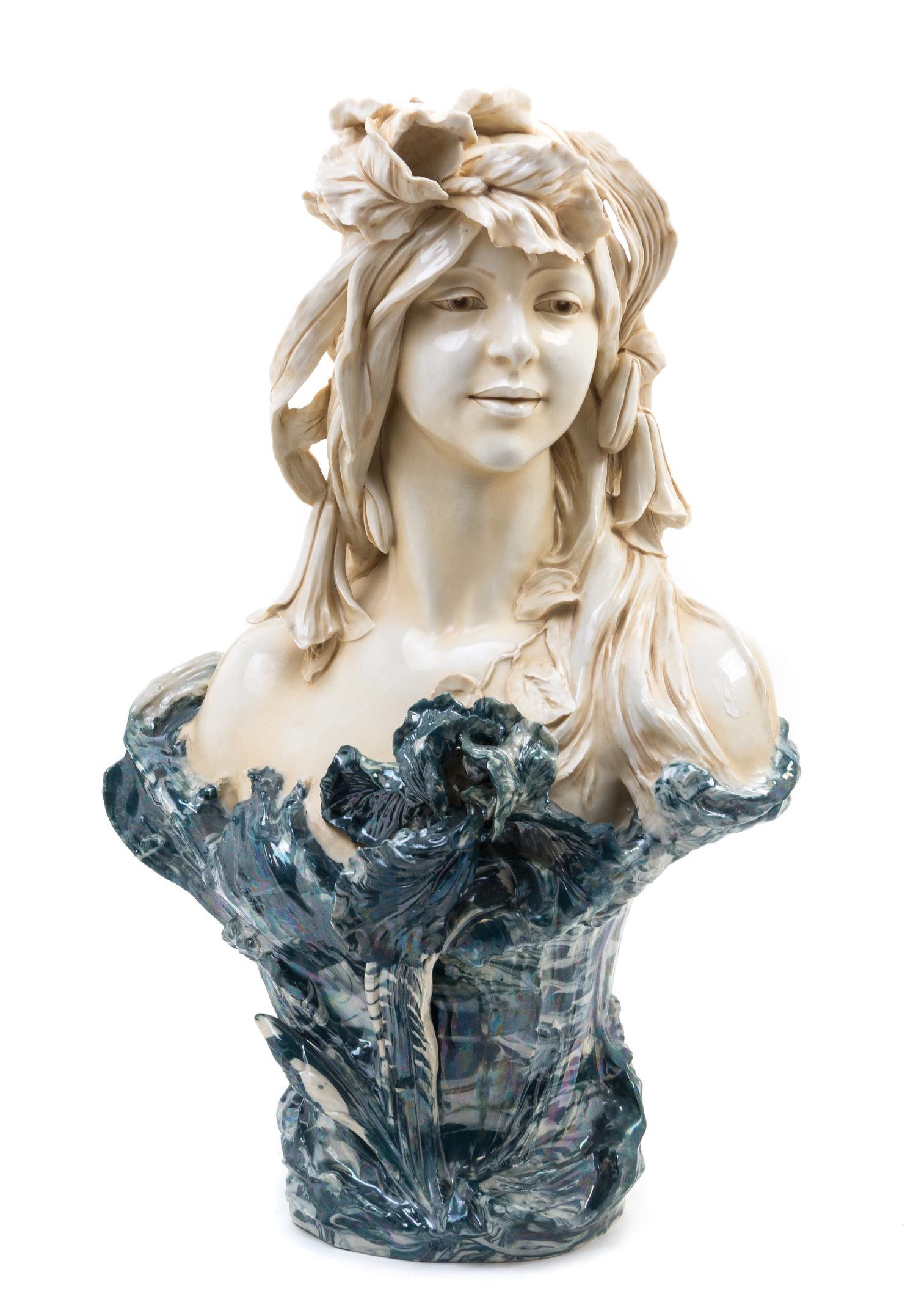 A Royal Dux Art Nouveau Pottery Bust Height 21 inches. — 20TH CENTURY