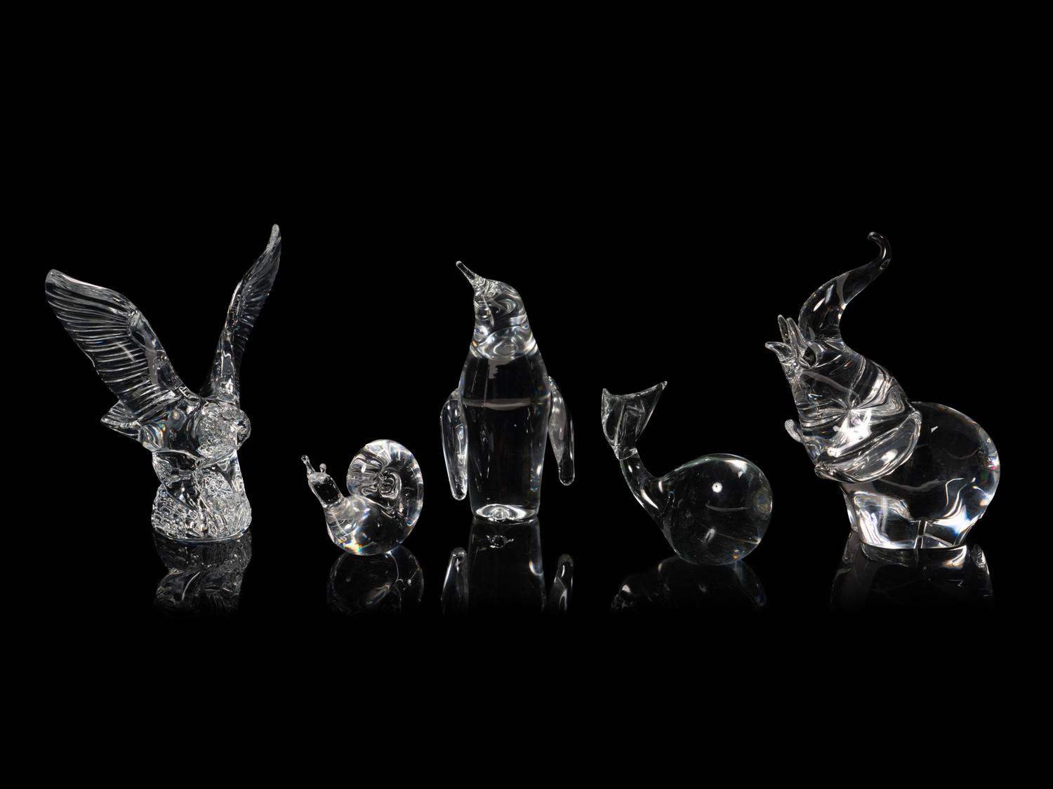 A Group of Five Glass Animal Figurines
