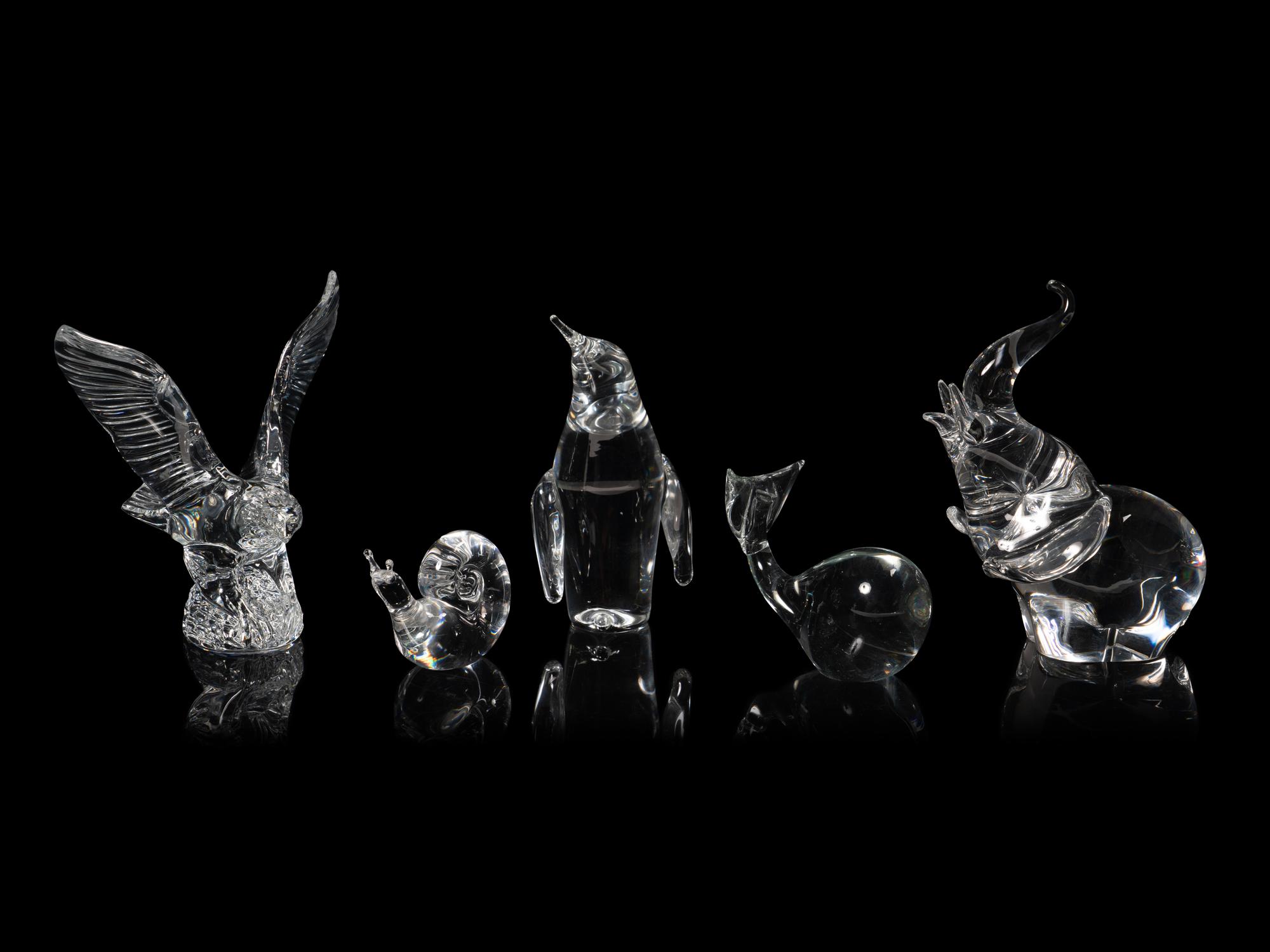A Group of Five Glass Animal Figurines