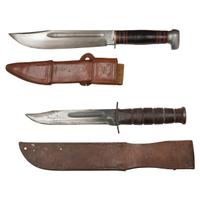 Lot of 5 WWII Fighting Knives including: USN Mark I, Sykes Fairbairn, USMC Ka-Bar, Phillippine Punal, Czech bayonet, and Theater Knife