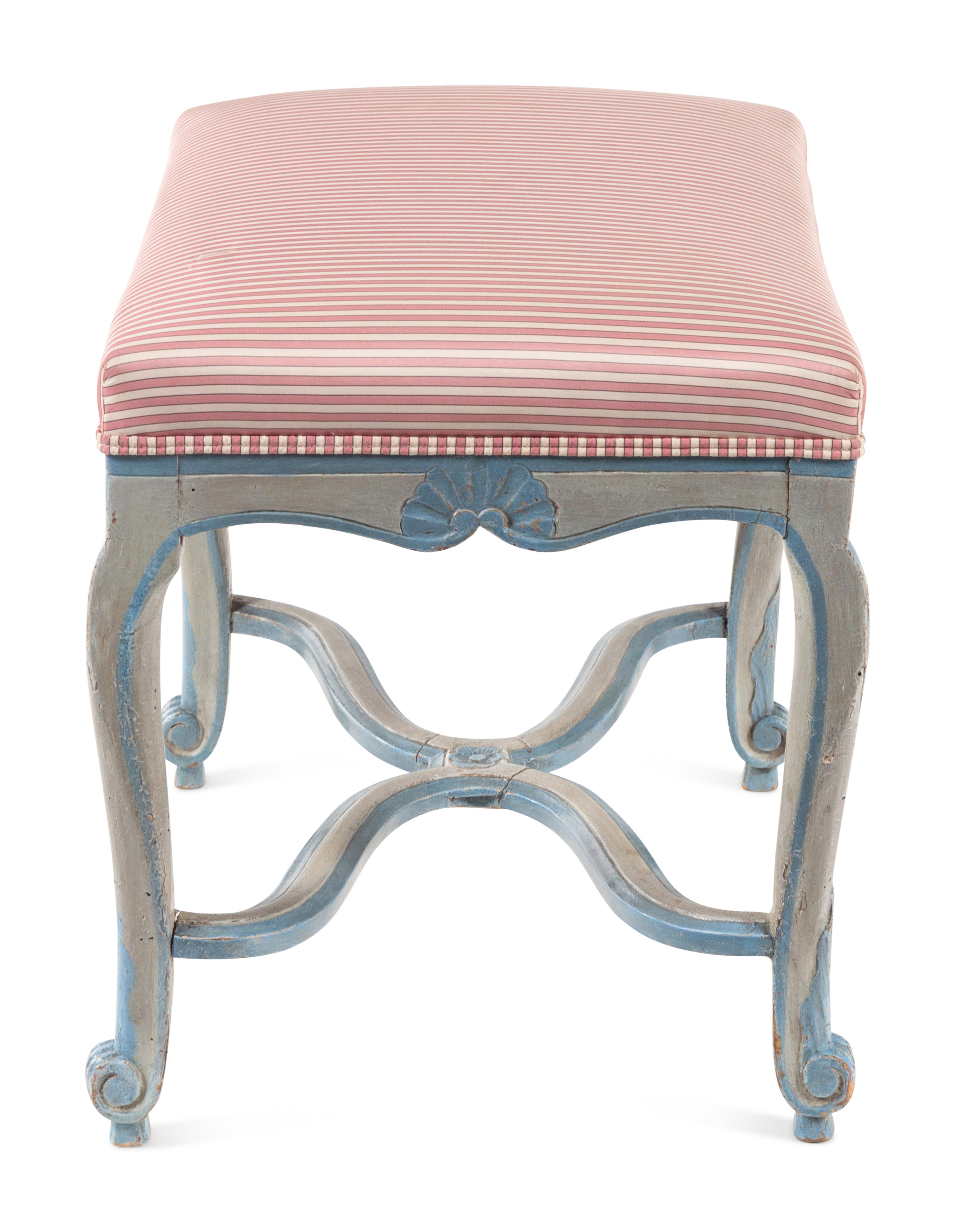 A Régence Provincial Blue-Painted Stool