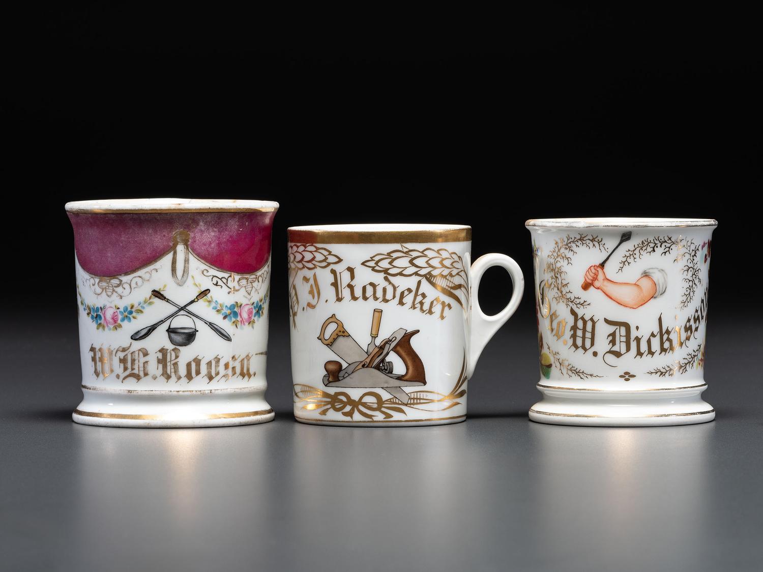 Three Porcelain Occupational Shaving Mugs
