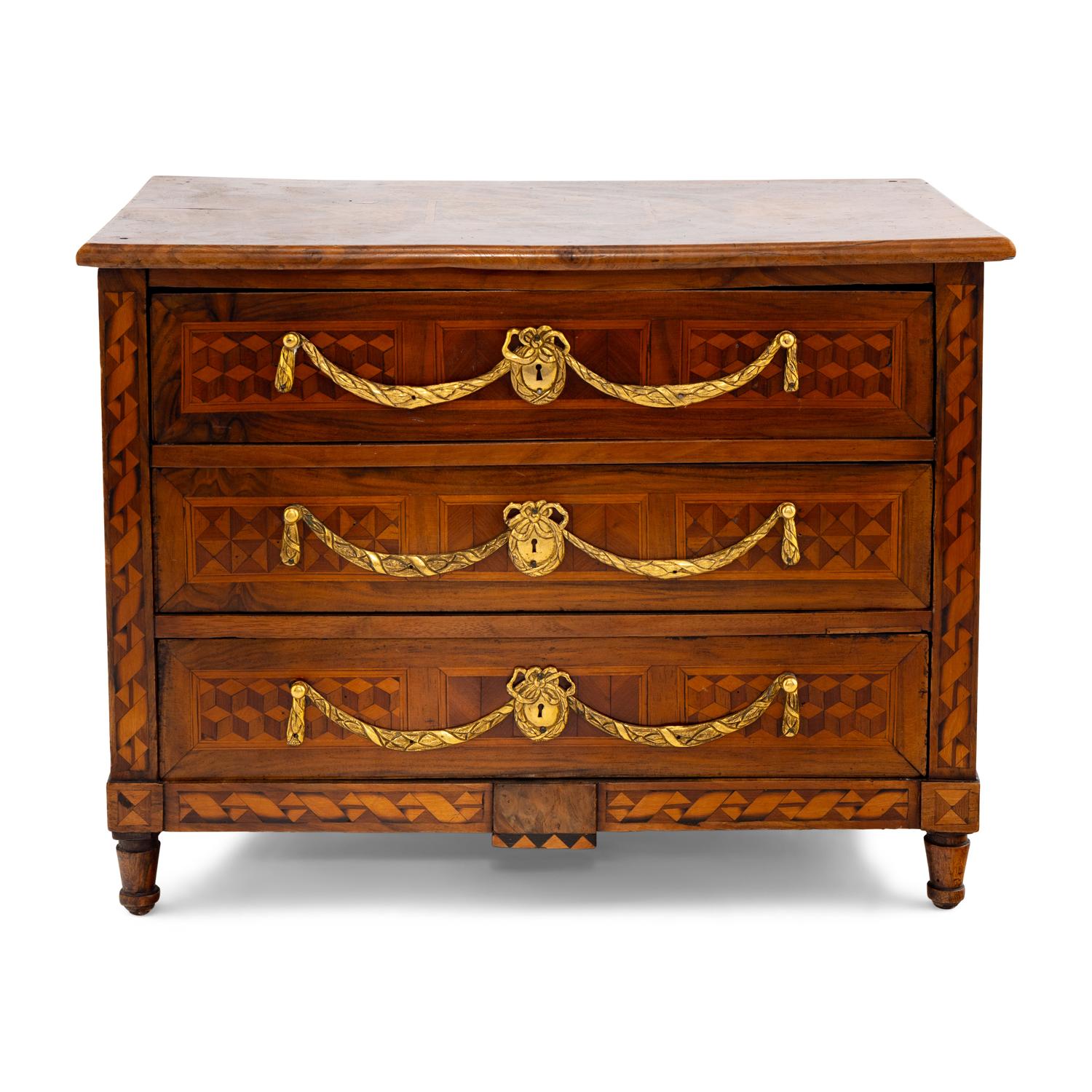 An Italian Neoclassical Gilt-Bronze Mounted, Parquetry and Walnut Table Cabinet