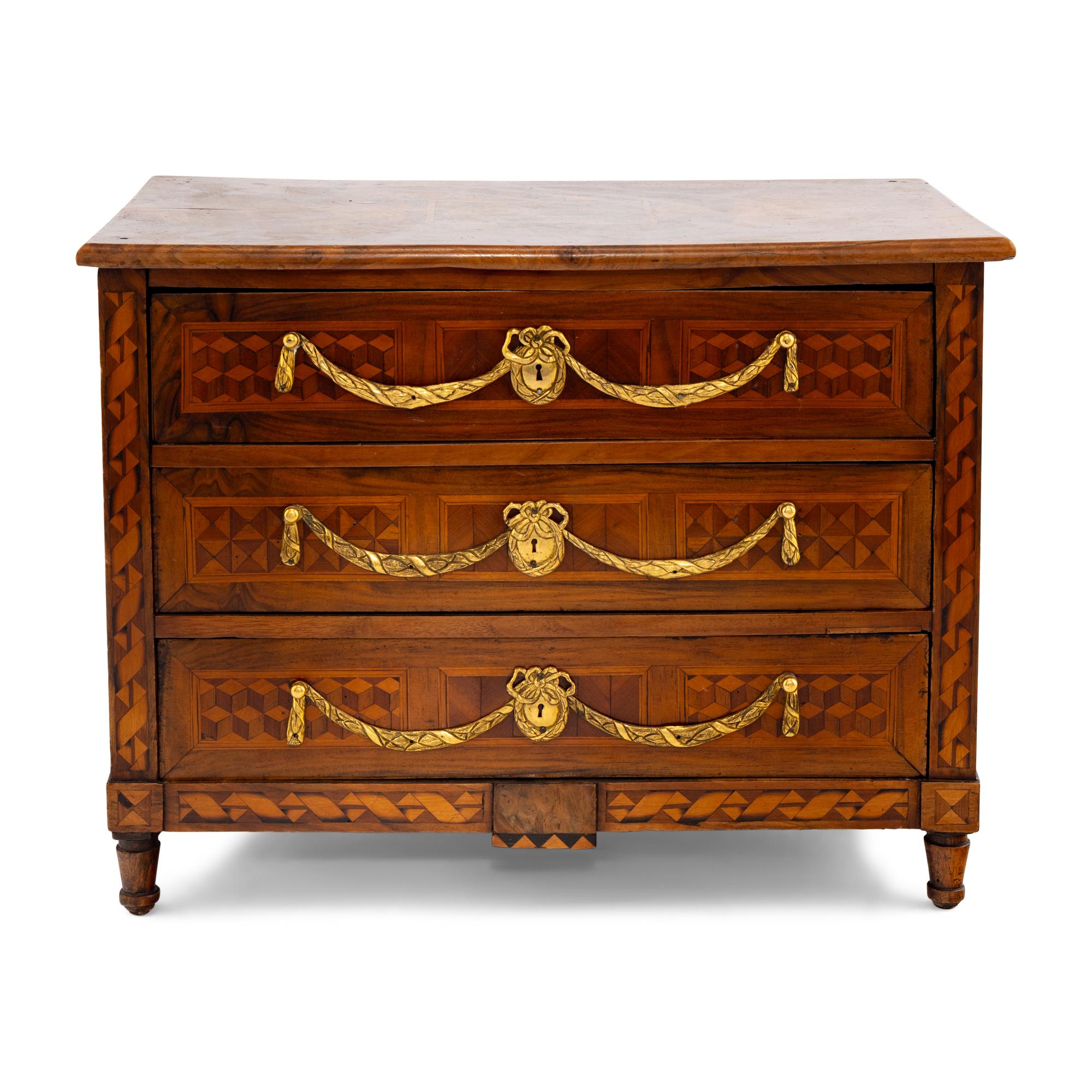 An Italian Neoclassical Gilt-Bronze Mounted, Parquetry and Walnut Table Cabinet