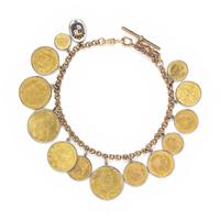 ROSE GOLD AND SPANISH YELLOW GOLD COIN NECKLACE, WITH ONE ENAMEL CHARM