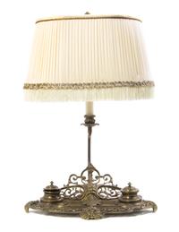 A Continental Brass Standish Mounted as a Lamp
