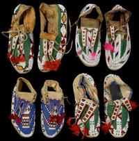 Four pairs of Sioux beaded ceremonial moccasins first half 20th century, fort yates area