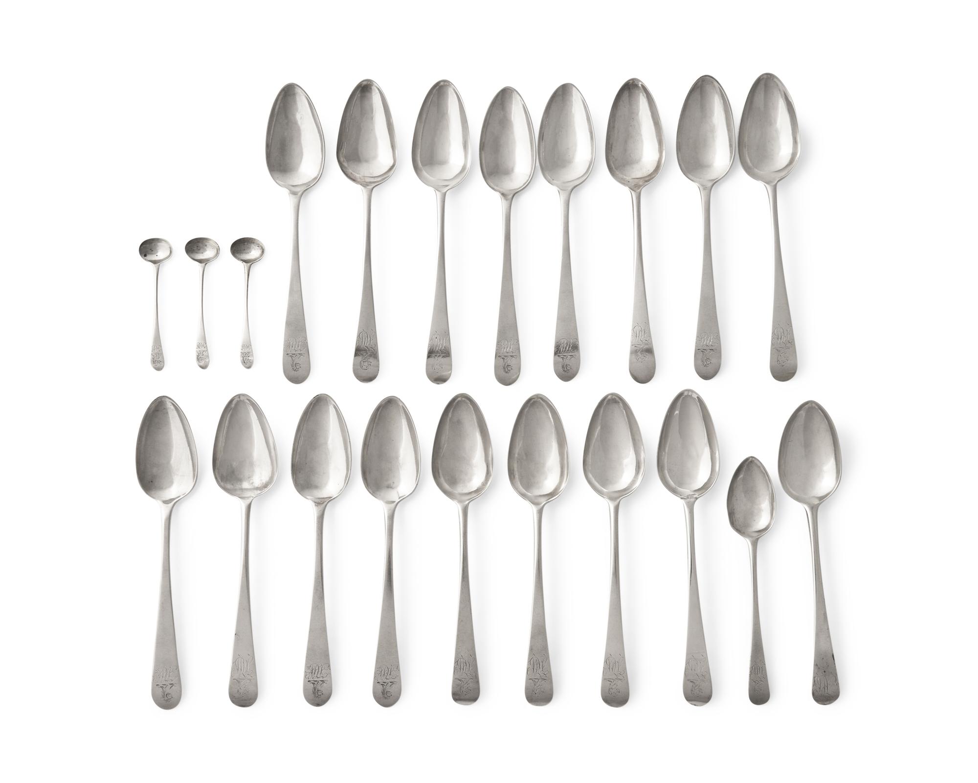 An Assembled Set of Twenty Federal Silver Armorial Spoons