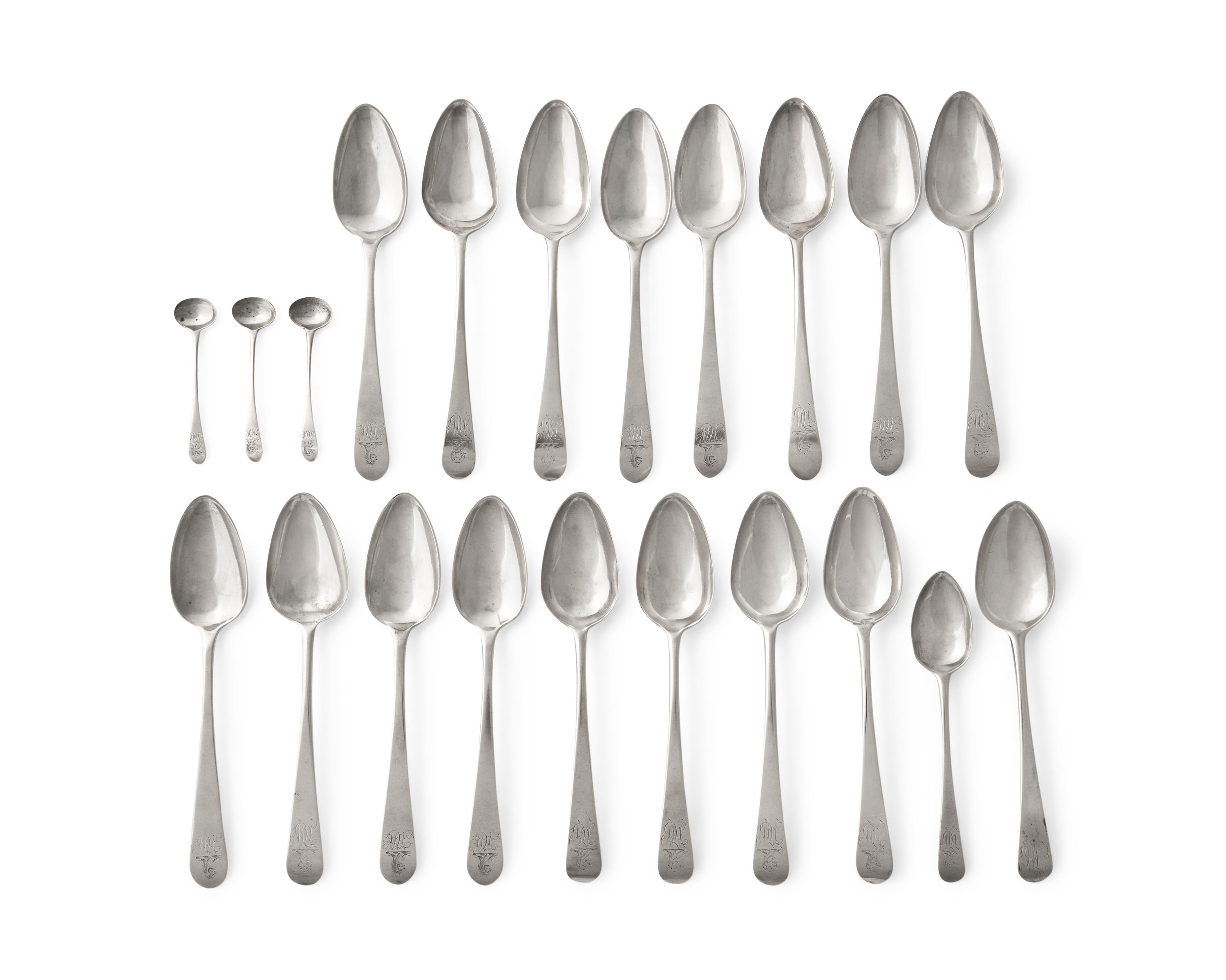 An Assembled Set of Twenty Federal Silver Armorial Spoons