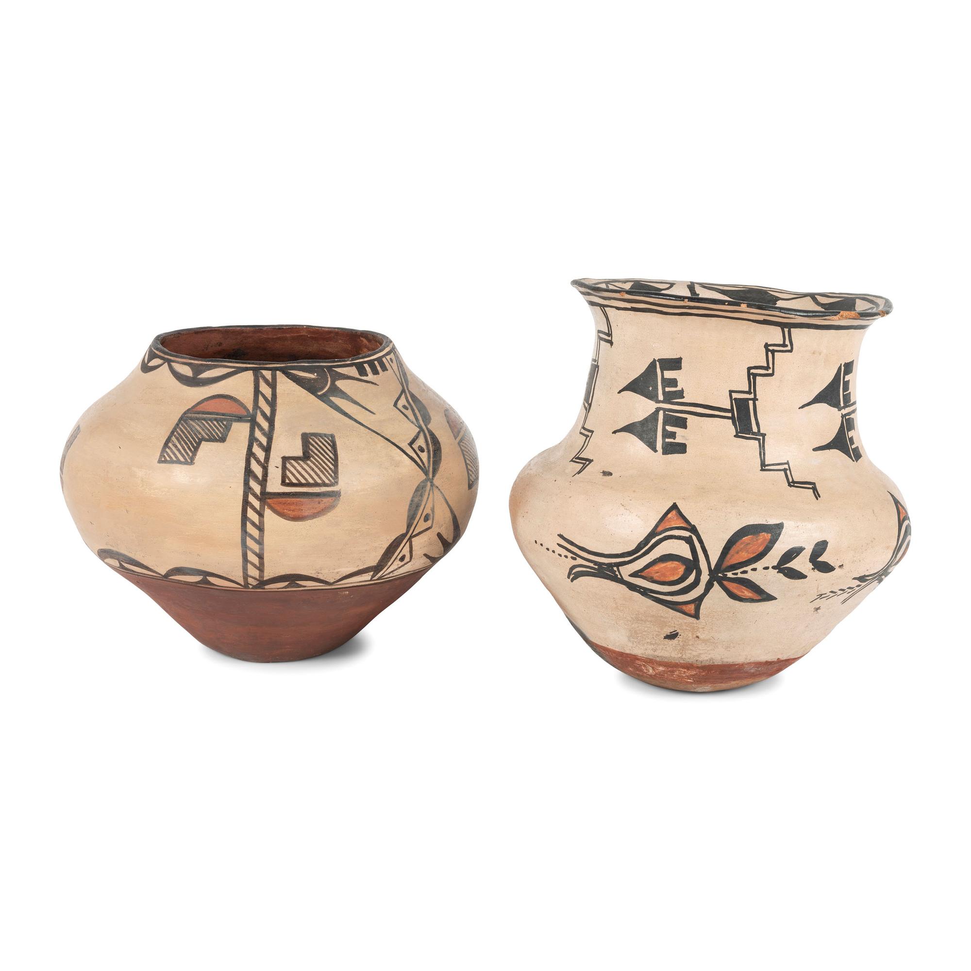 San Ildefonso and Zia Polychrome Pottery Jars
