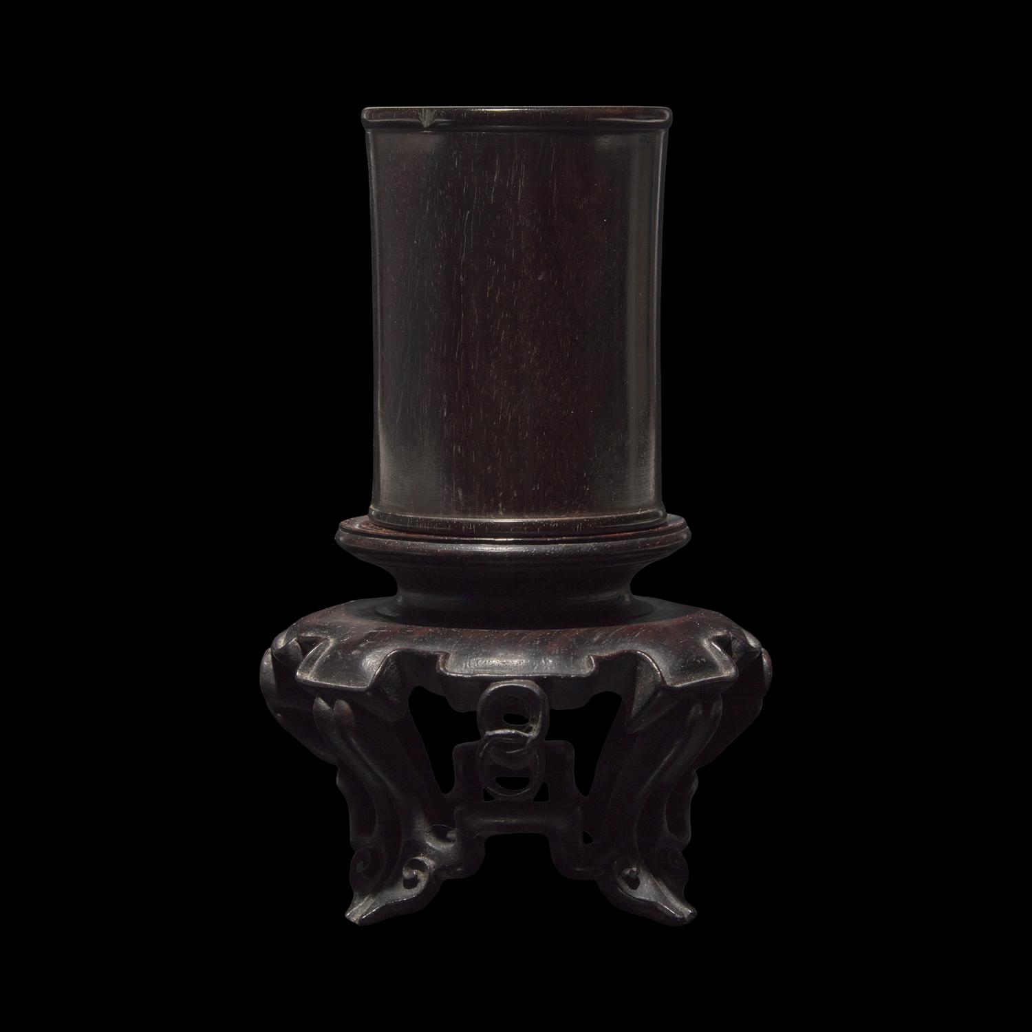 A Small Chinese Zitan Brushpot, Bitong 紫檀素面筆筒