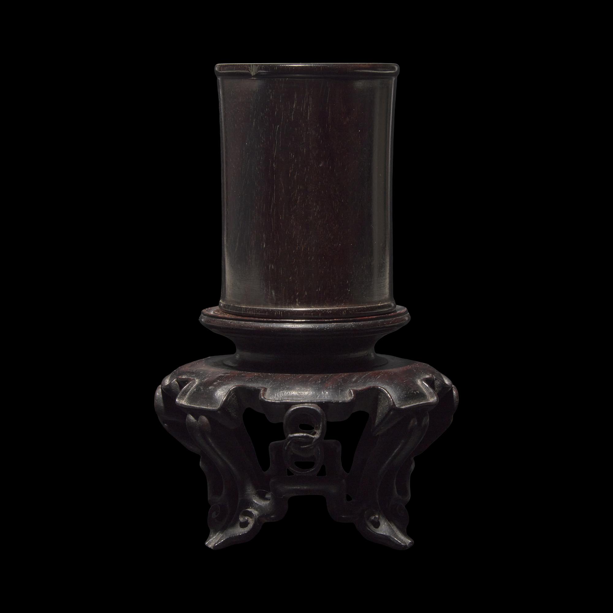 A Small Chinese Zitan Brushpot, Bitong 紫檀素面筆筒