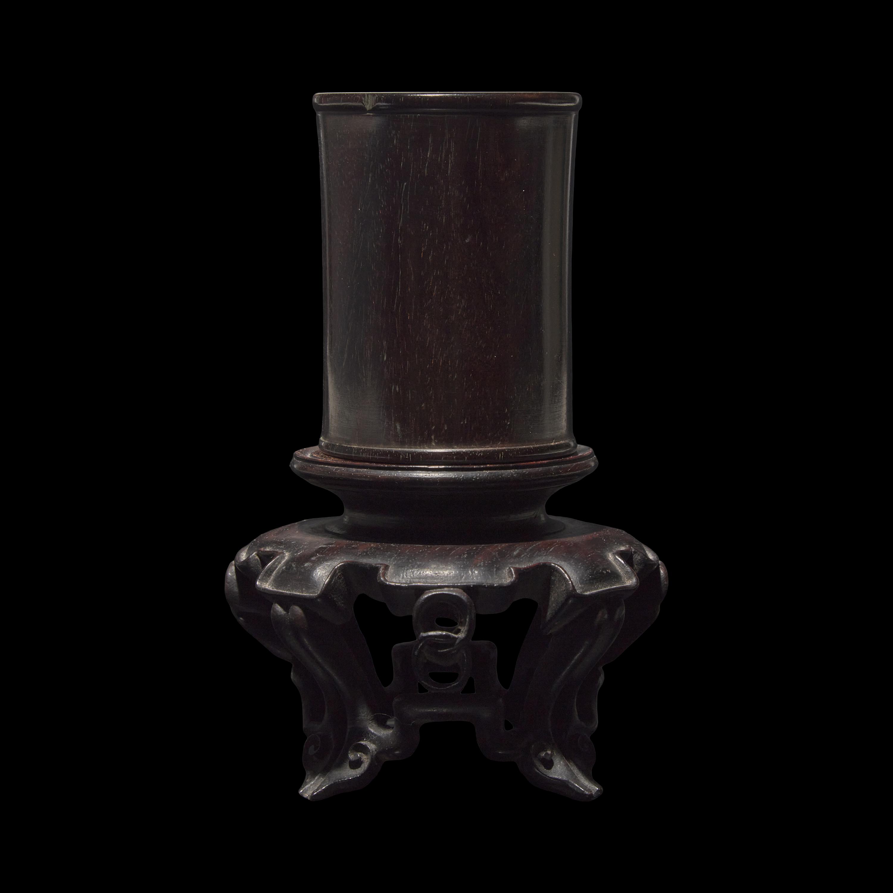 A Small Chinese Zitan Brushpot, Bitong 紫檀素面筆筒
