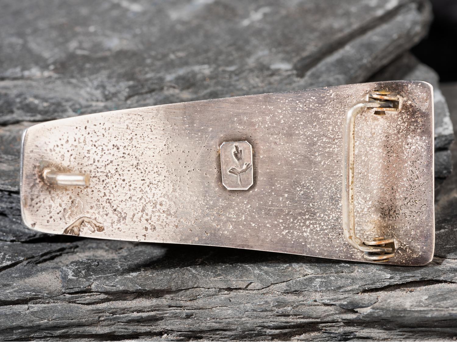 Tufa Cast Silver Belt buckle, with Mosaic Inlay