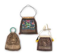 Three Chinese Embroidered Silk Purses