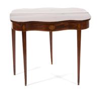 An American Federal Inlaid Mahogany Serpentine Flip-Top Table Height 30 x width 35 1/2 x depth 17 1/2 inches. — 19TH CENTURY
