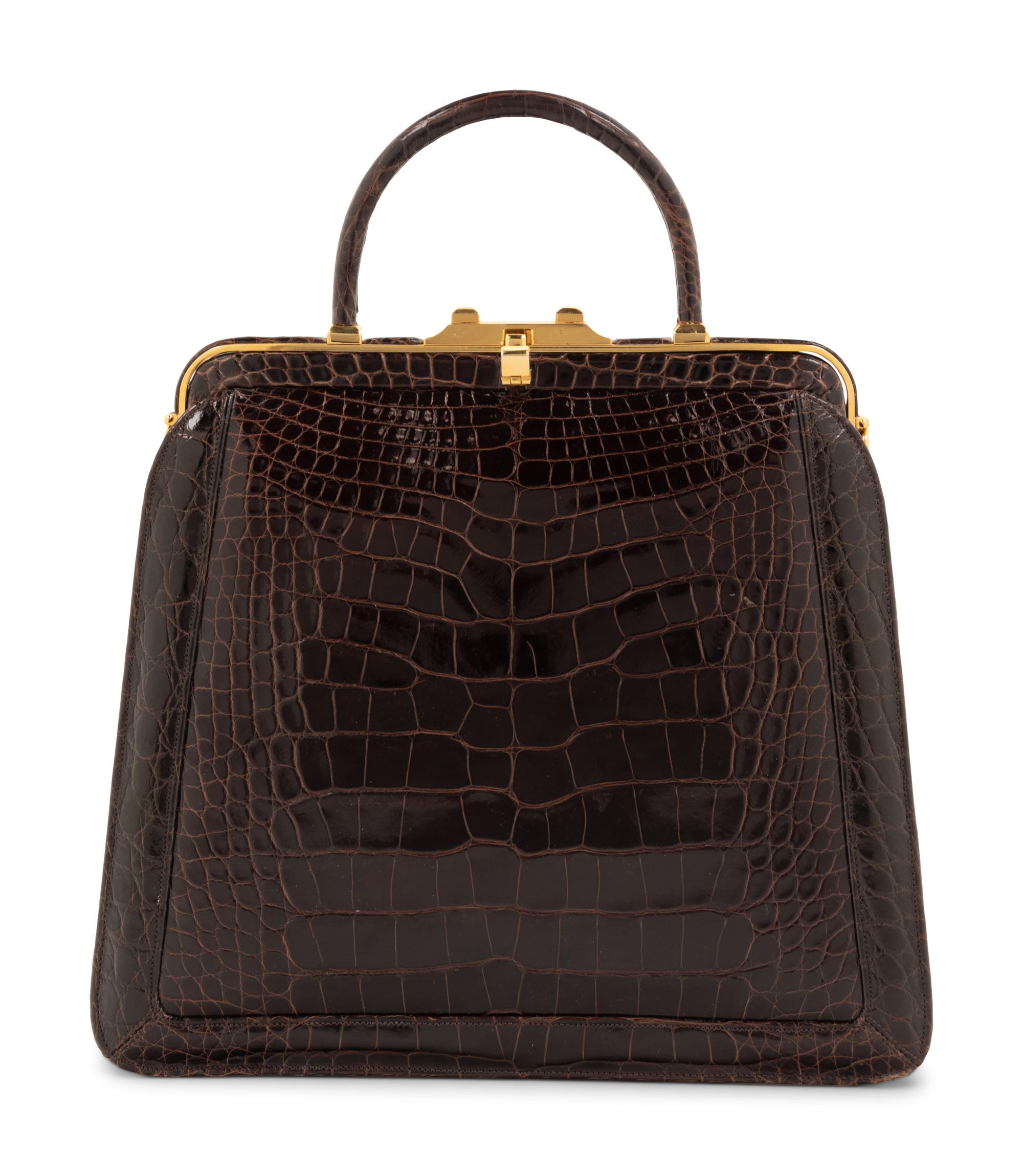 Judith Leiber Brown Alligator Frame Hand Bag