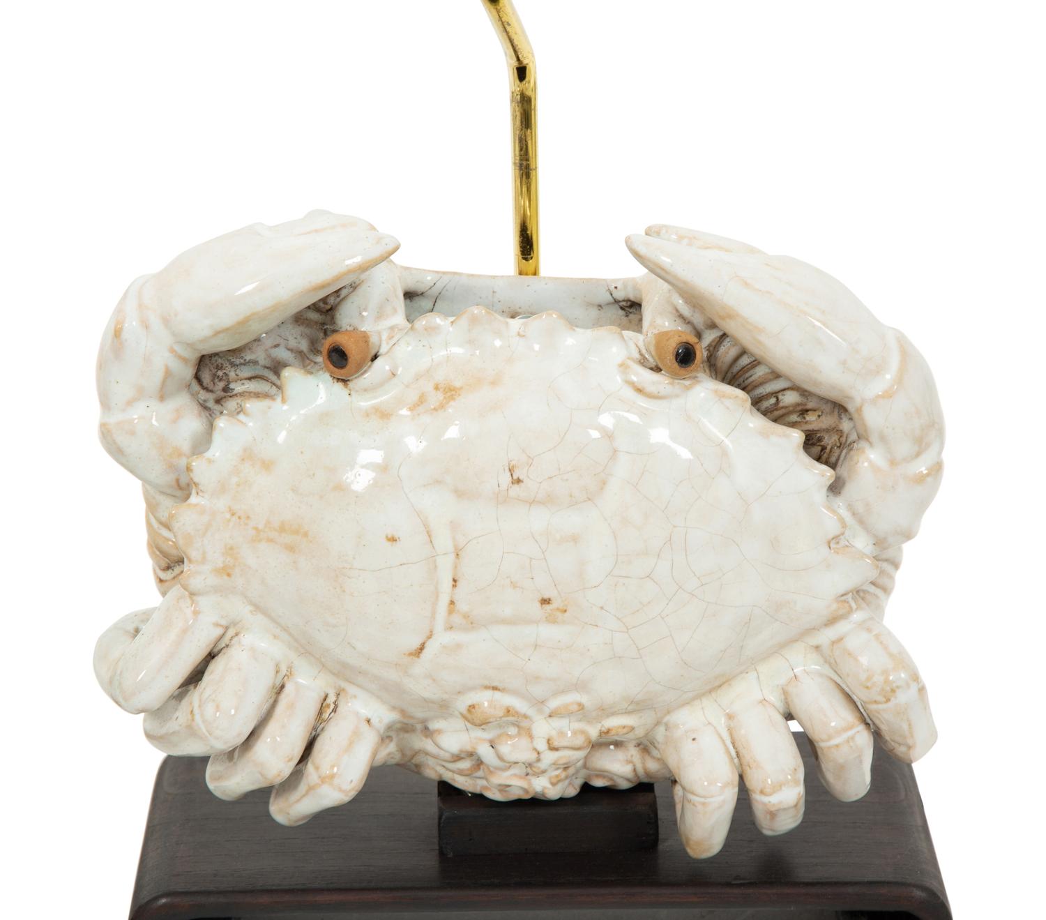 A Pair of Chinese Glazed Porcelain Crabs now Mounted as Lamps