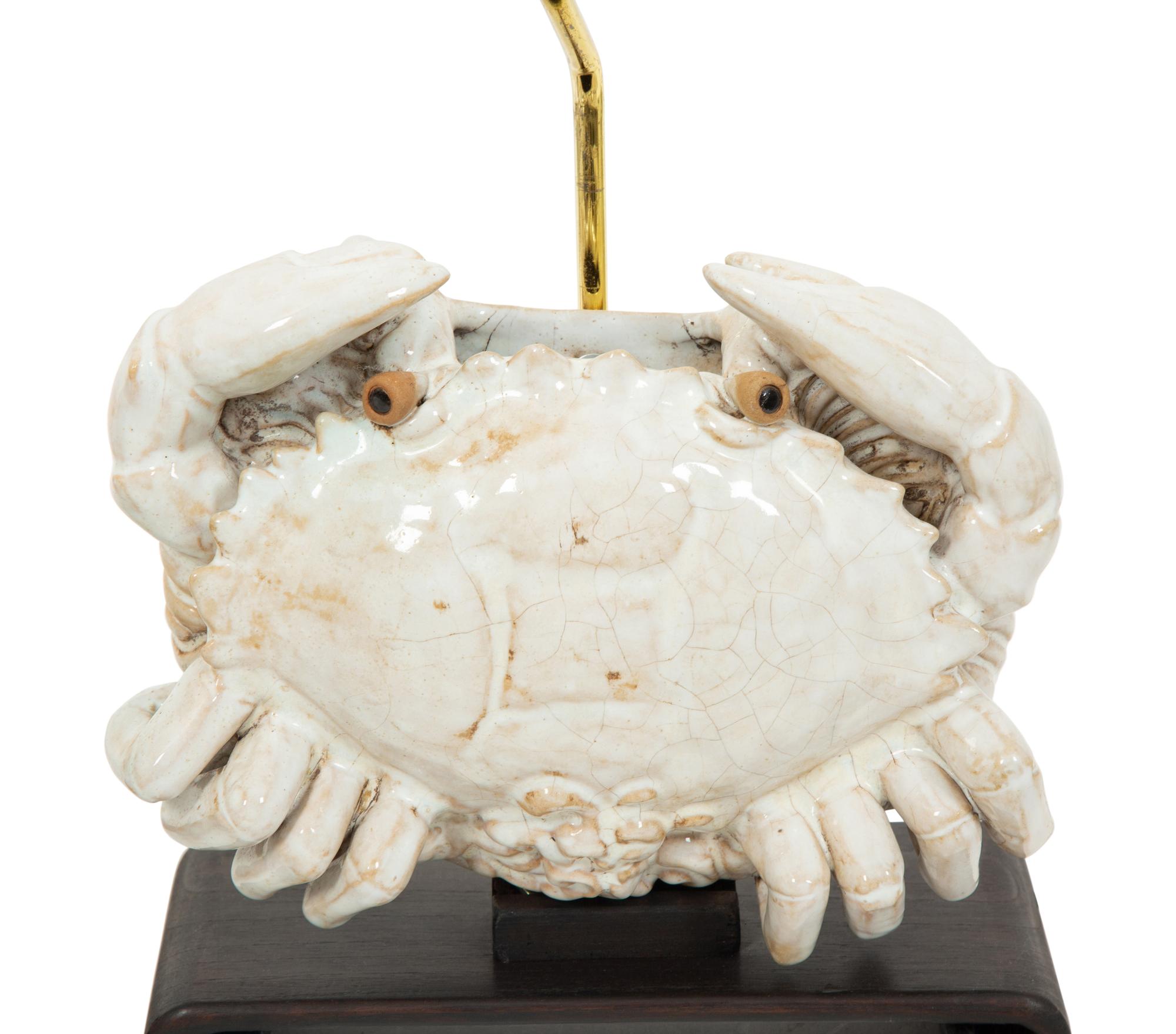 A Pair of Chinese Glazed Porcelain Crabs now Mounted as Lamps