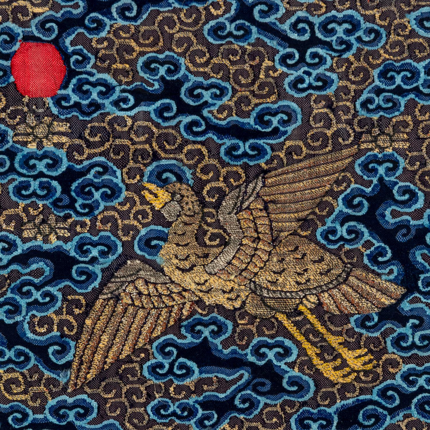 Eight Chinese Silk Civil Official's Rank Badges, Buzi, 19th Century 清晚期 刺綉、織錦、緙絲補子八幅