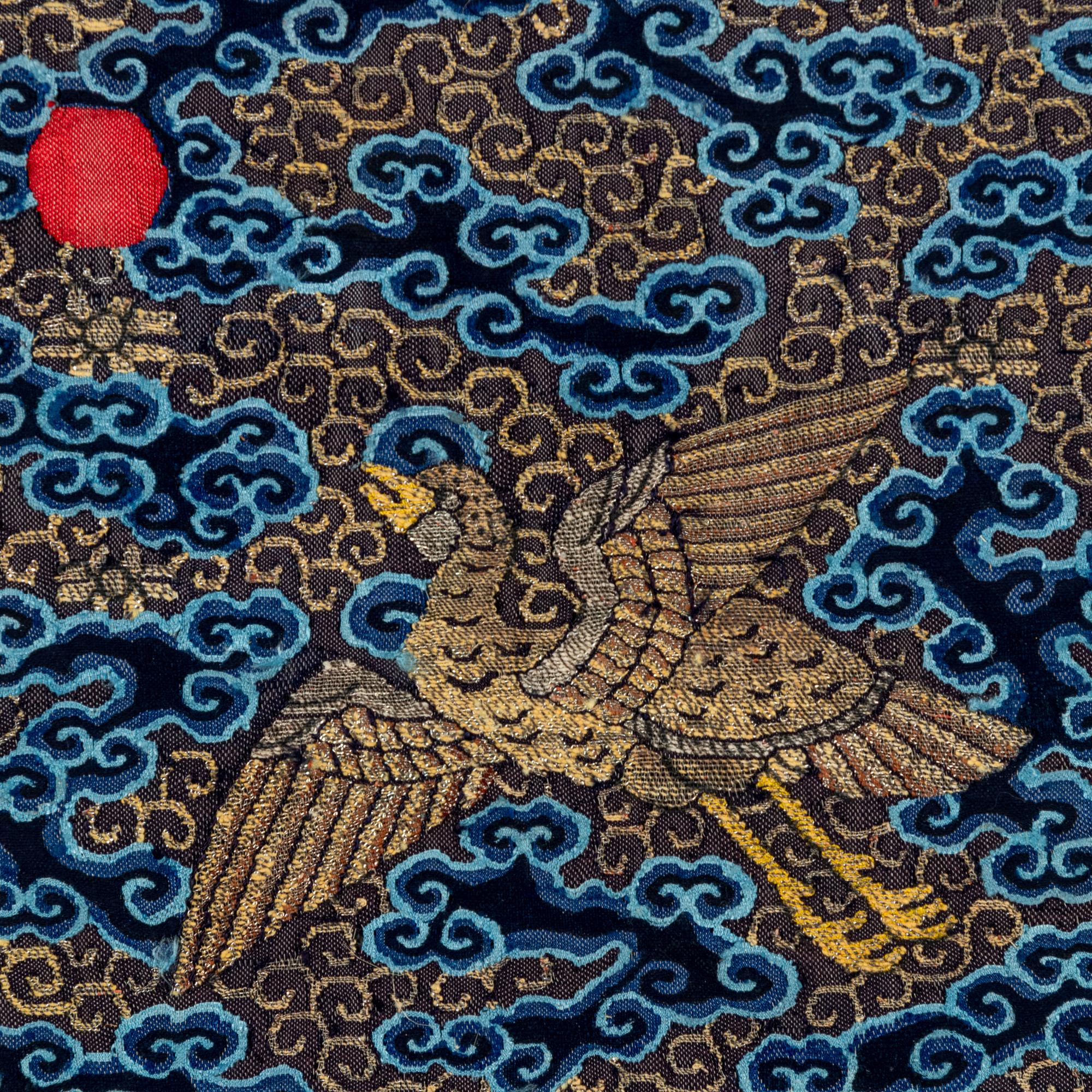 Eight Chinese Silk Civil Official's Rank Badges, Buzi, 19th Century 清晚期 刺綉、織錦、緙絲補子八幅