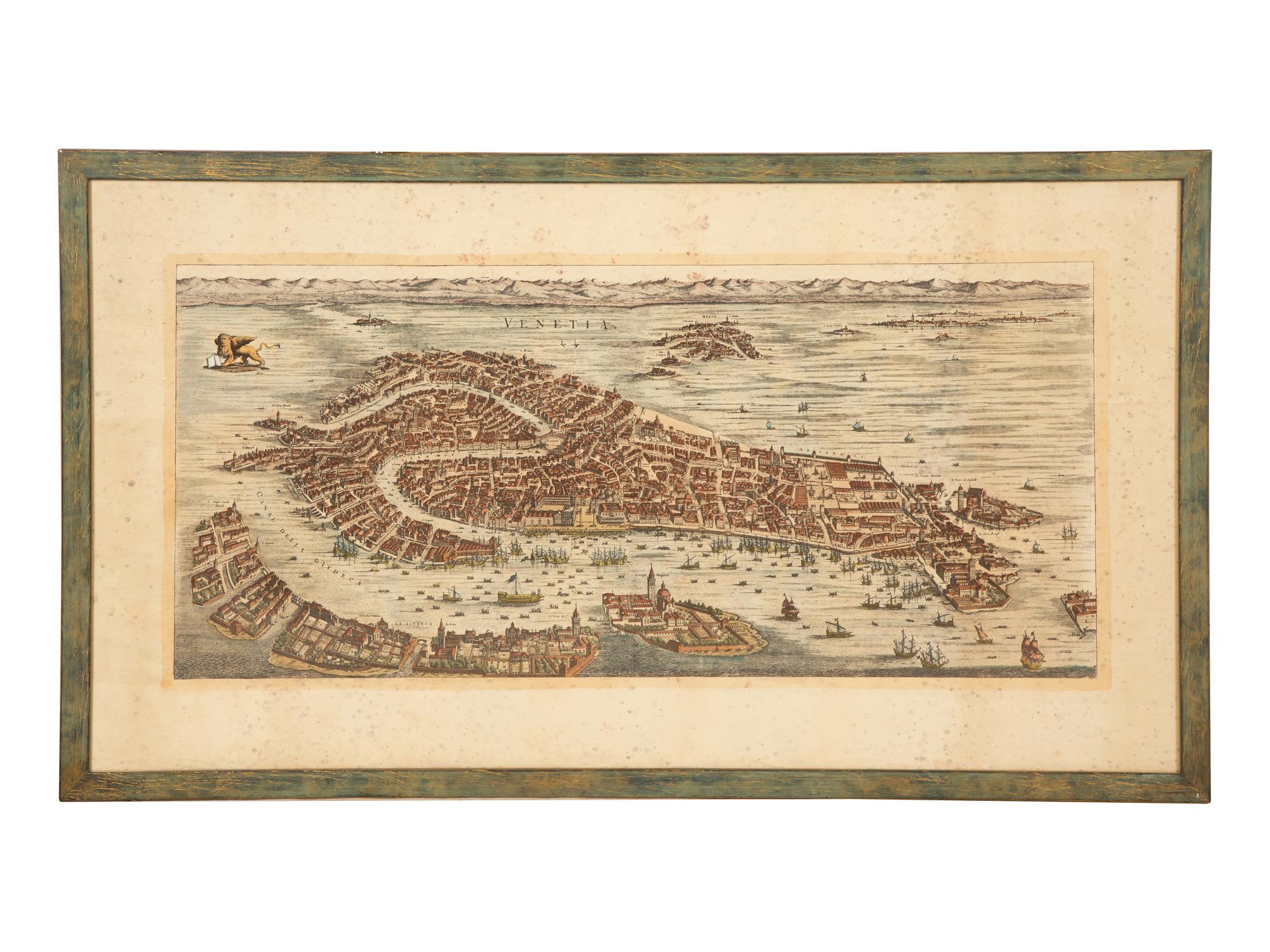 A Framed Reproduction 1706 Map of Ancient Venice