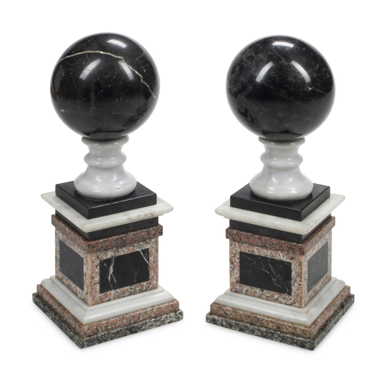 A Pair of Italian Grand Tour Style Vari-Color Marble Spherical Ornaments
