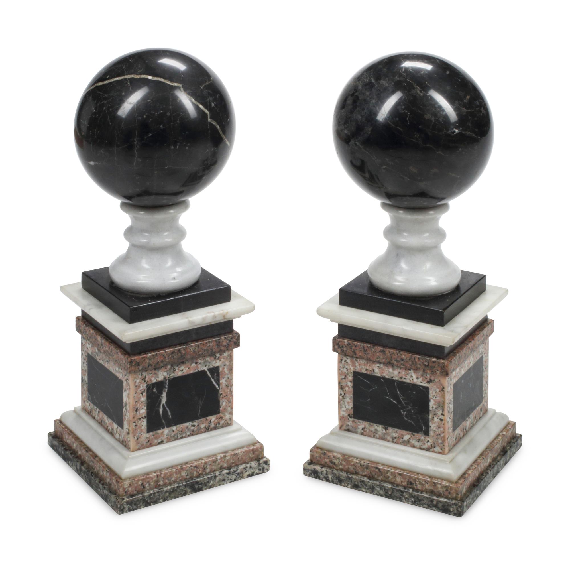 A Pair of Italian Grand Tour Style Vari-Color Marble Spherical Ornaments