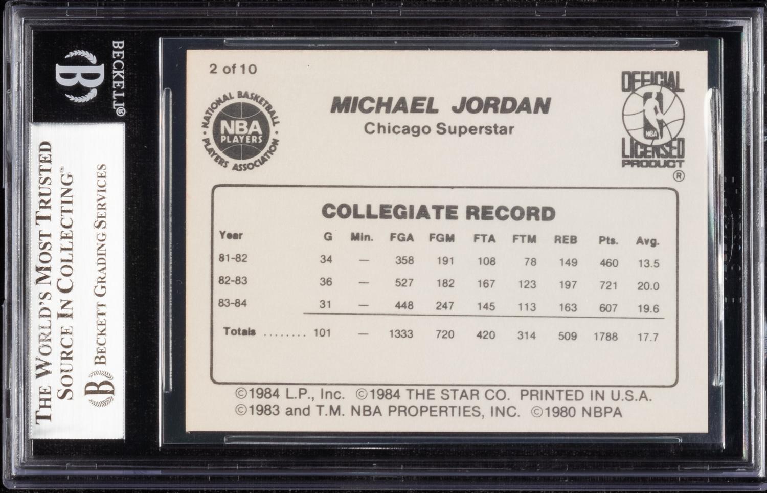 A 1986 Michael Jordan Star Set Collegiate Stats Card No. 2 (BGS 8.5)