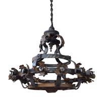 A Set of Four Wrought Iron Chandeliers 24" W x 24" D x 24" H — Continental, Circa 1900