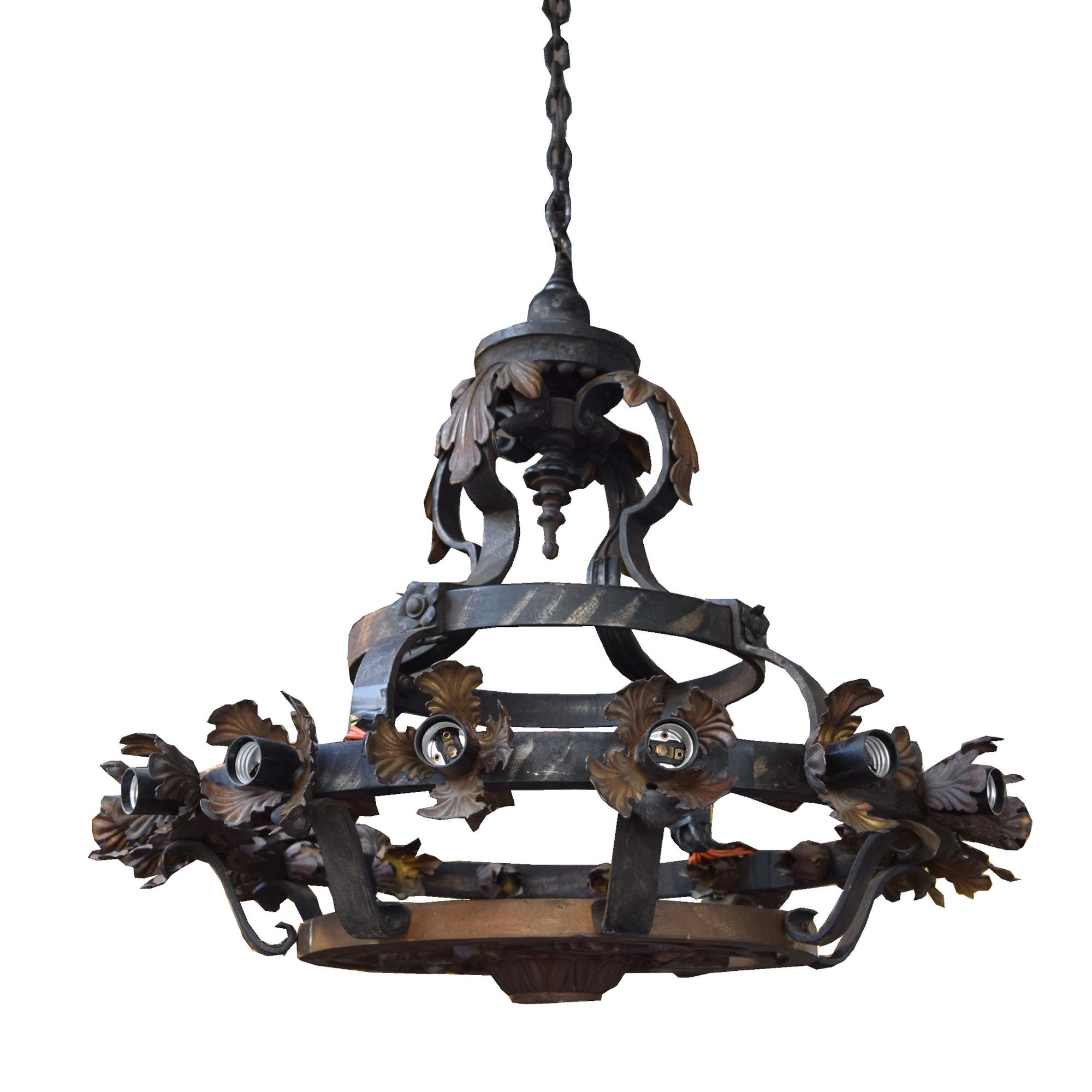 A Set of Four Wrought Iron Chandeliers 24" W x 24" D x 24" H — Continental, Circa 1900