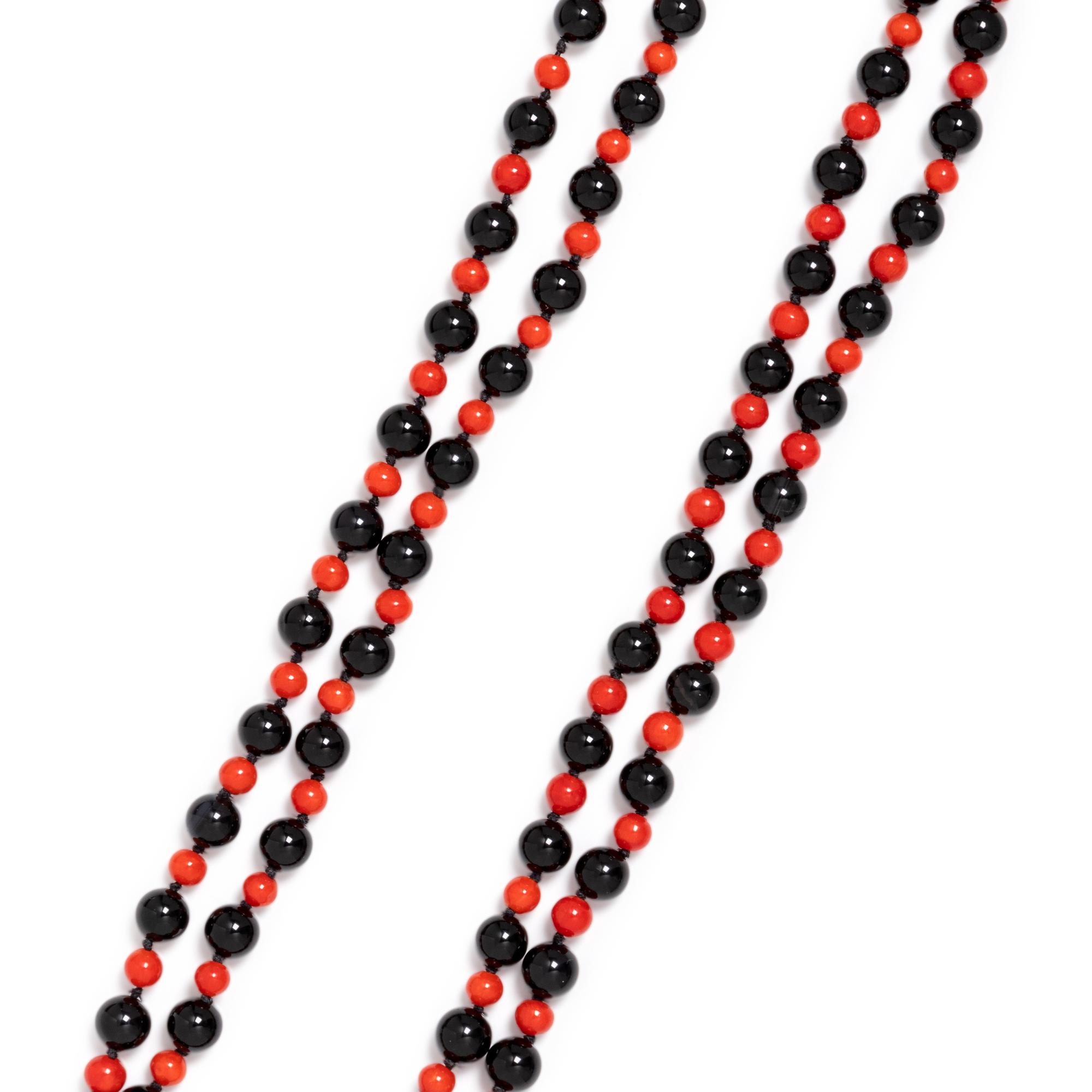 ONYX AND CORAL BEAD NECKLACE