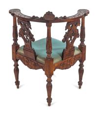 An English Carved Walnut Corner Chair