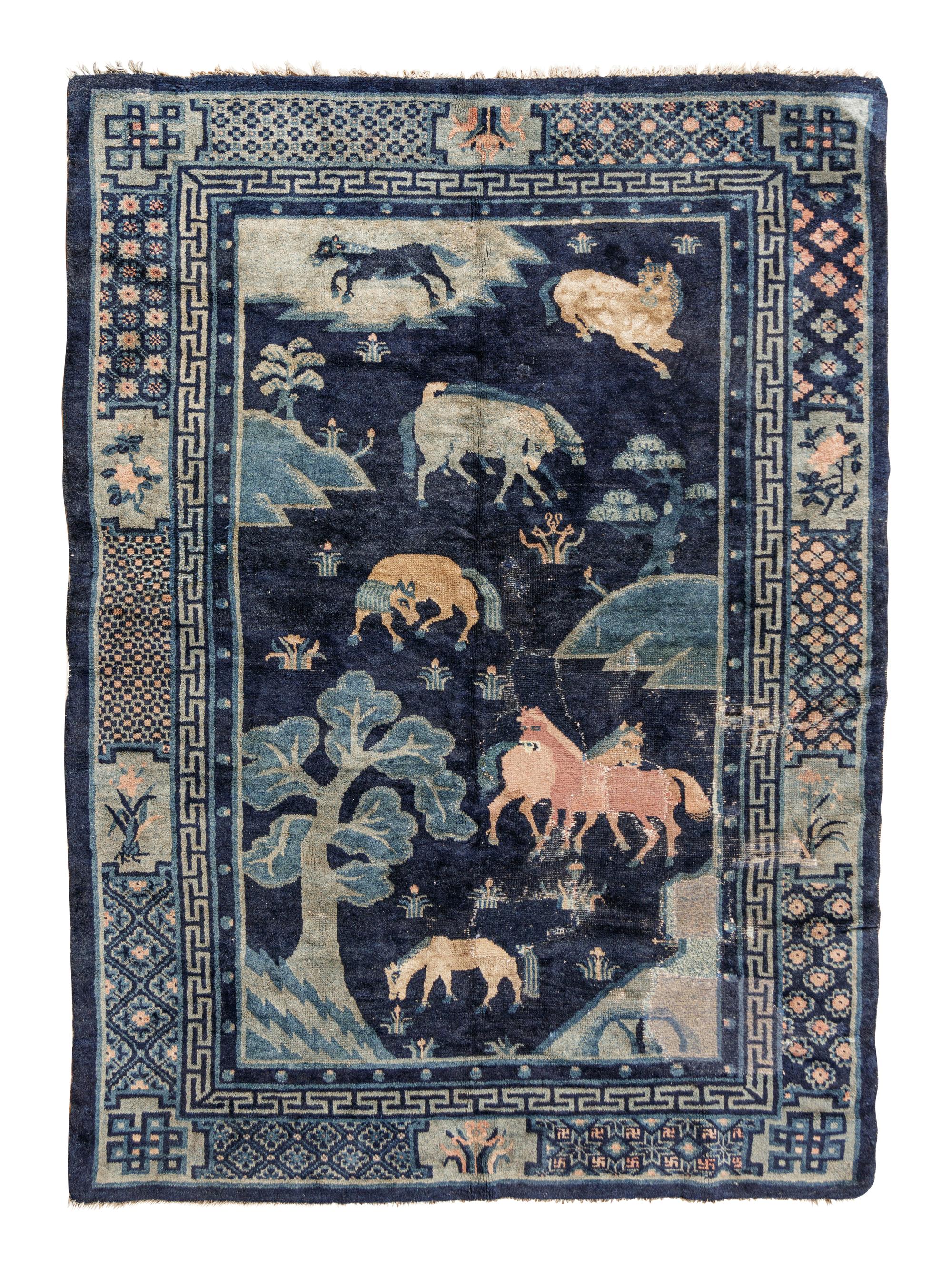 Two Chinese Blue Ground Pile Rugs