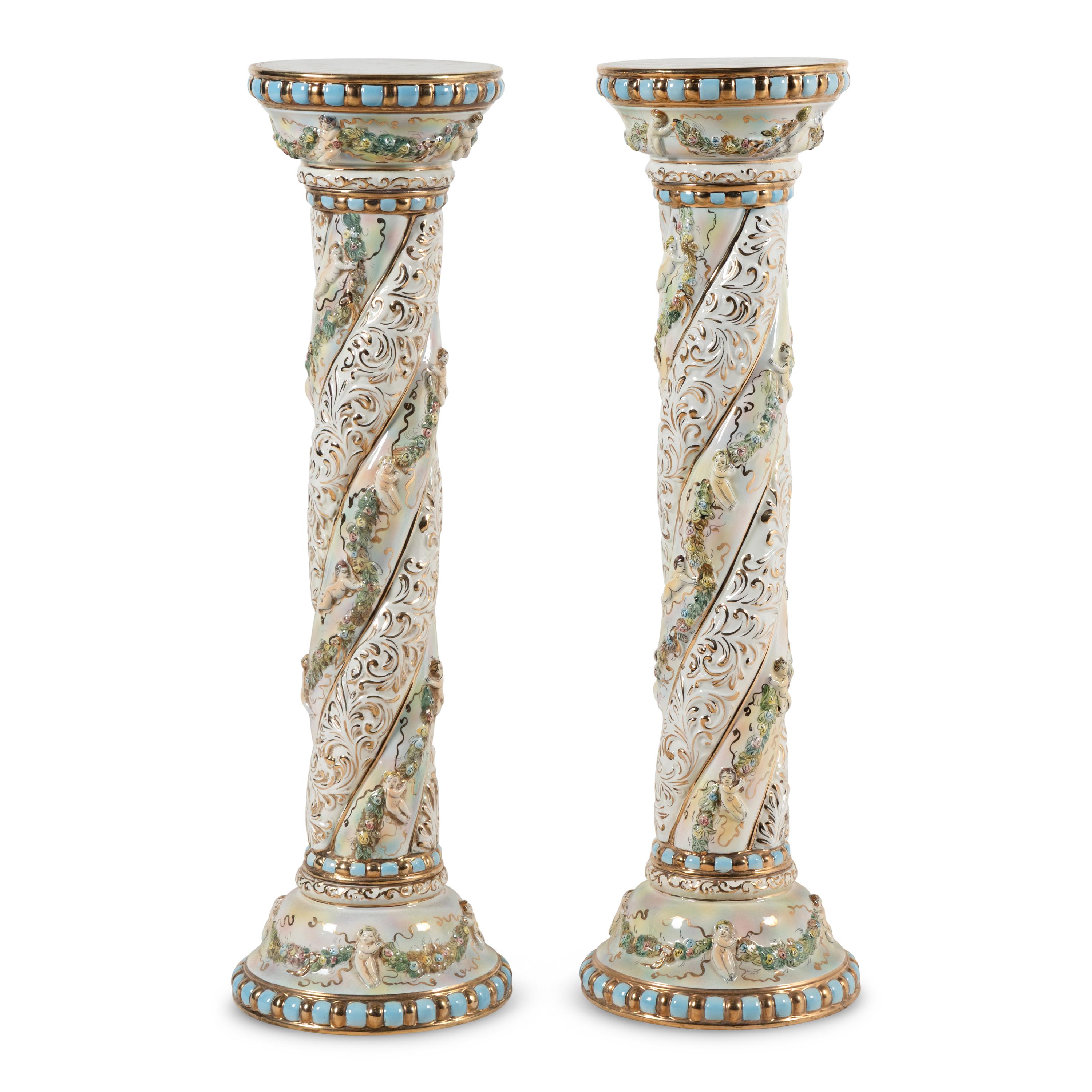 A Pair of Italian Porcelain Pedestals