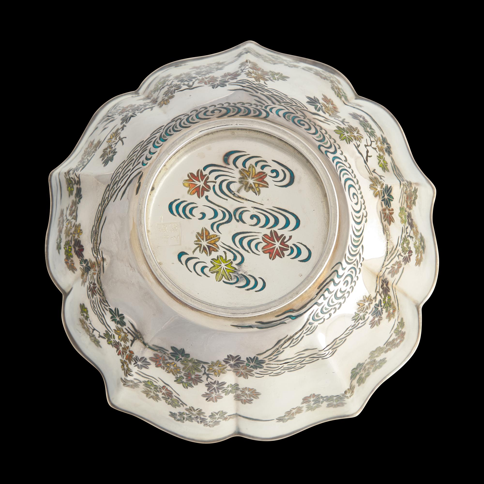 An Unusual Japanese Plique a Jour Silver 'Maple Leaves' Bowl, Attributed to Namikawa Yasuyuki
