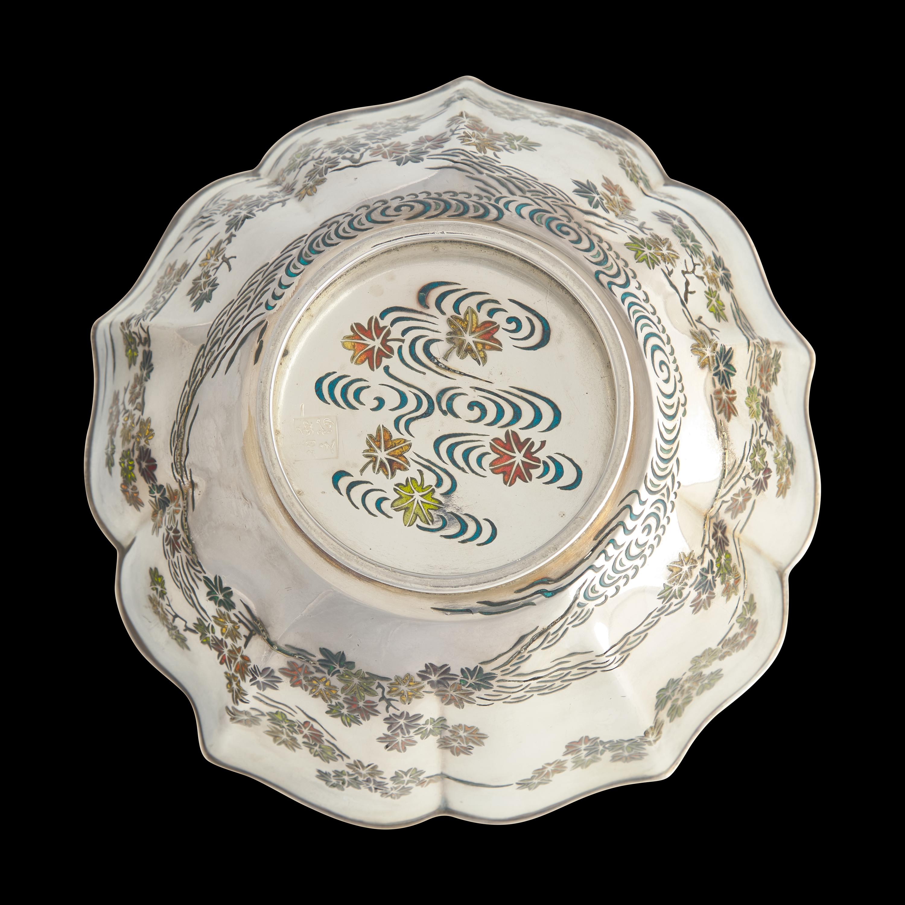 An Unusual Japanese Plique a Jour Silver 'Maple Leaves' Bowl, Attributed to Namikawa Yasuyuki
