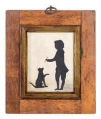 A Cut-Paper Silhouette of a Boy and Dog